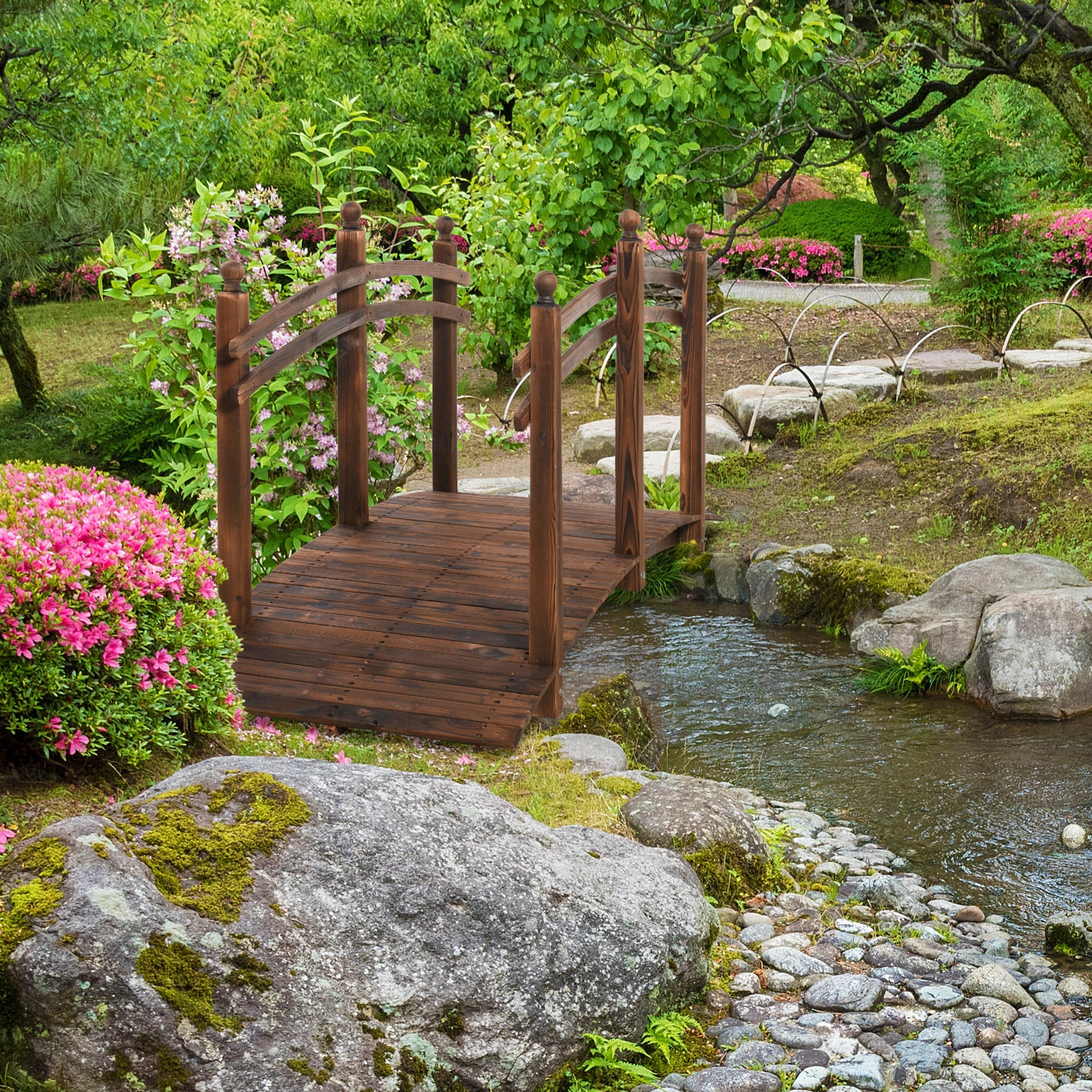 Outsunny 7.5' Fir Wood Garden Bridge Arc Walkway