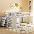 Full Over Full Bunk Bed with 4 Drawers and 3 Shelves - White