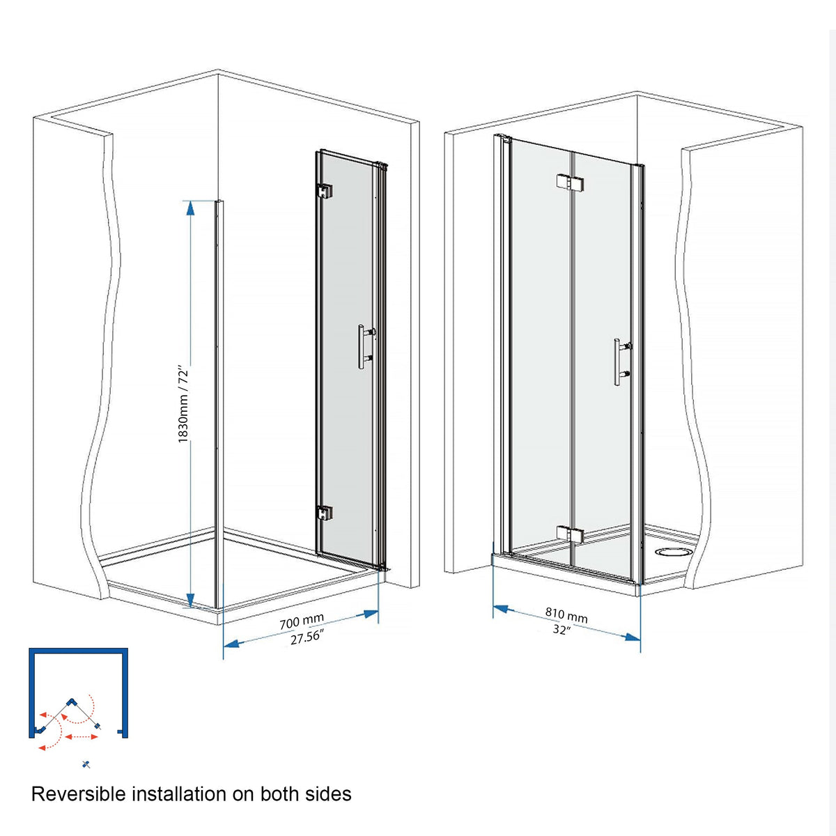 33-32" x 72" Bifold Shower Door