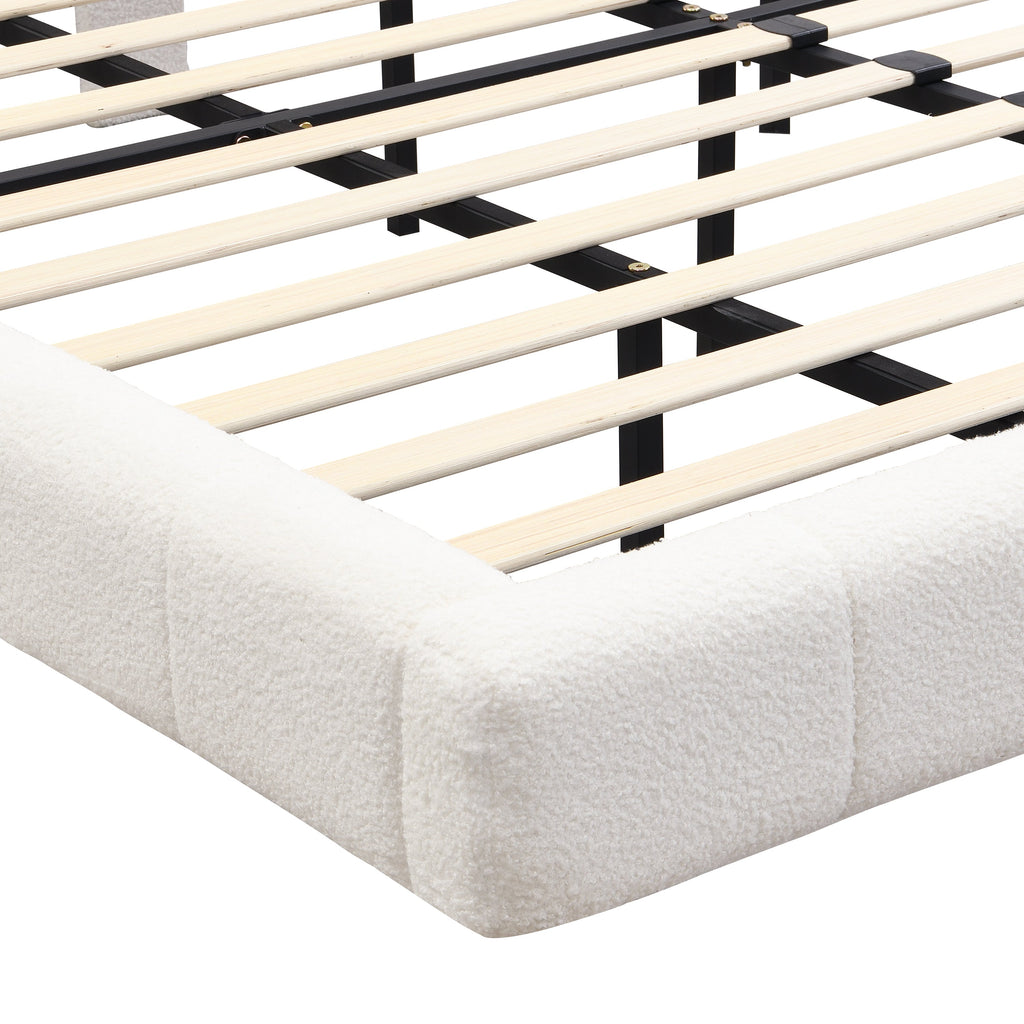 White Boucle Floating Bed with Light, King