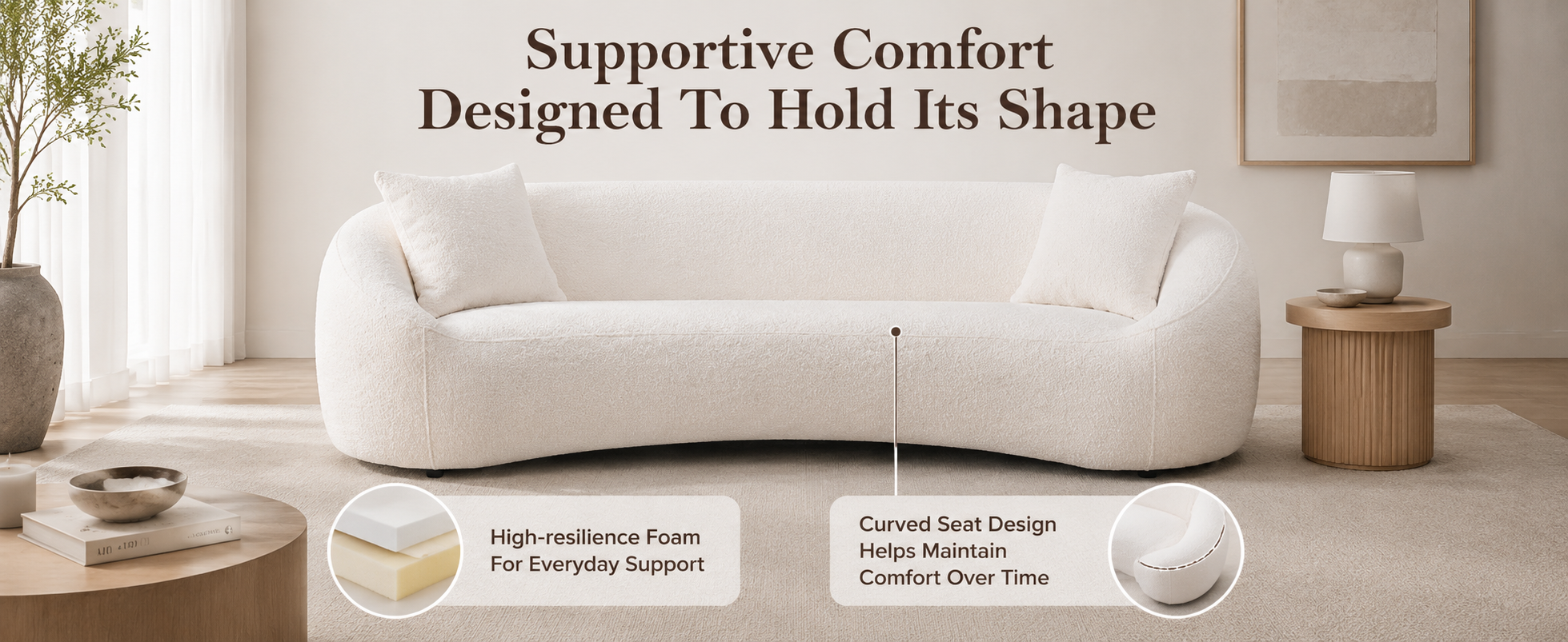 93.31" Minimalist Curved Sofa, 3 Seater