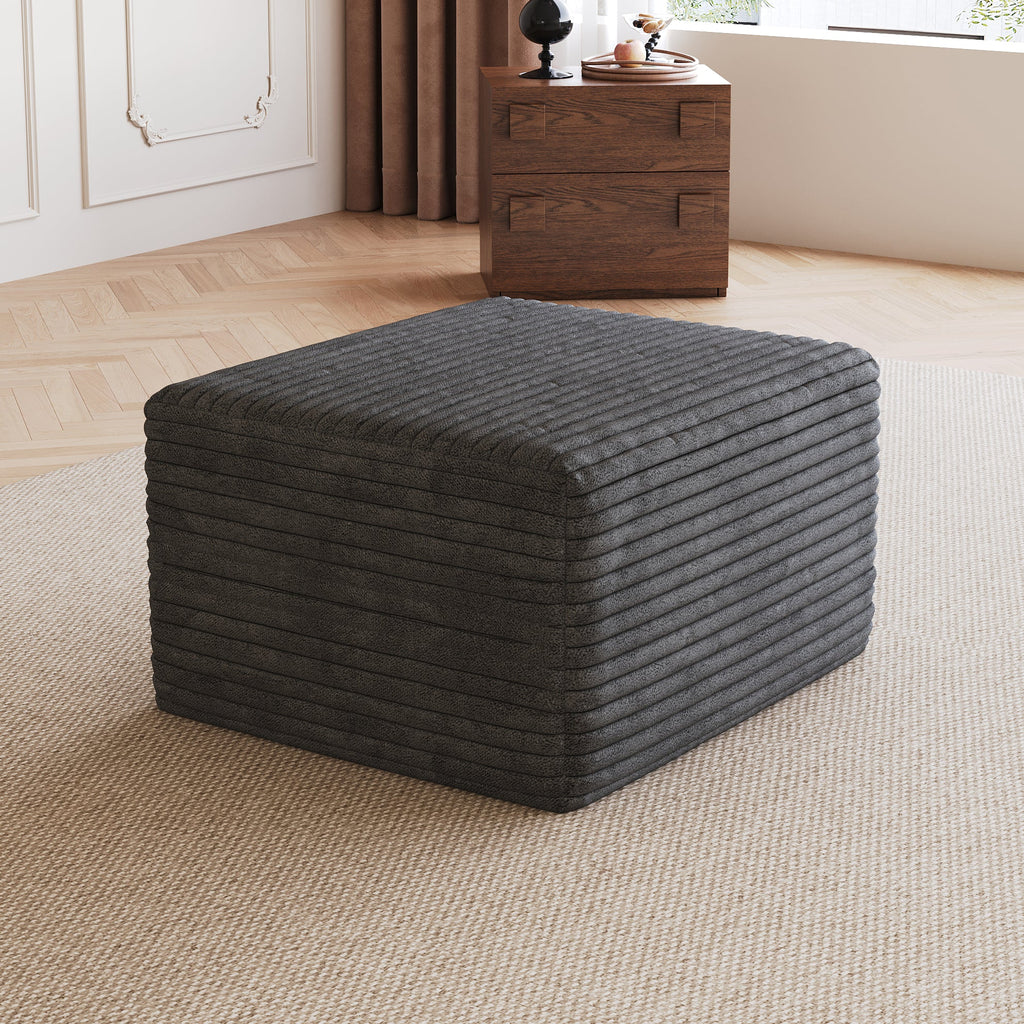 Dark Grey Plush Corduroy Sofa Ottoman