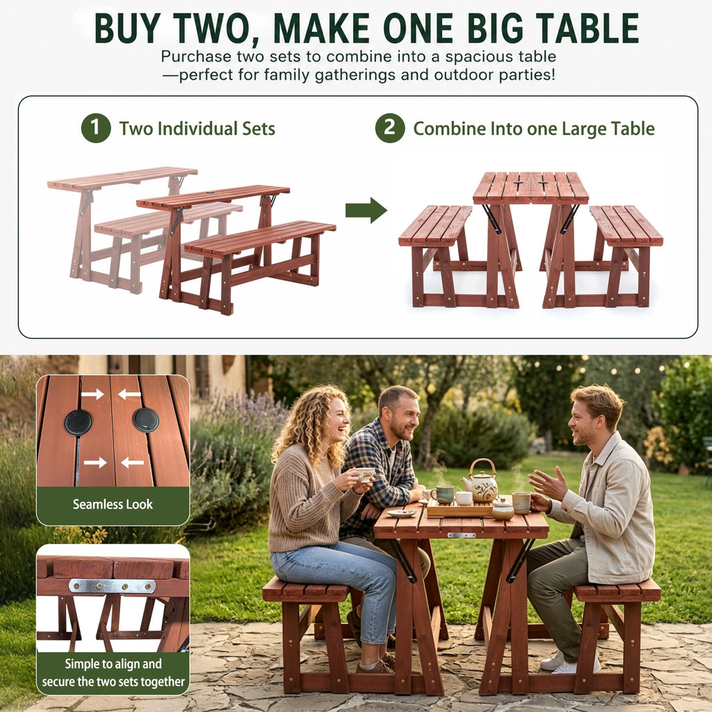 2-in-1 Convertible Bench Picnic Table
