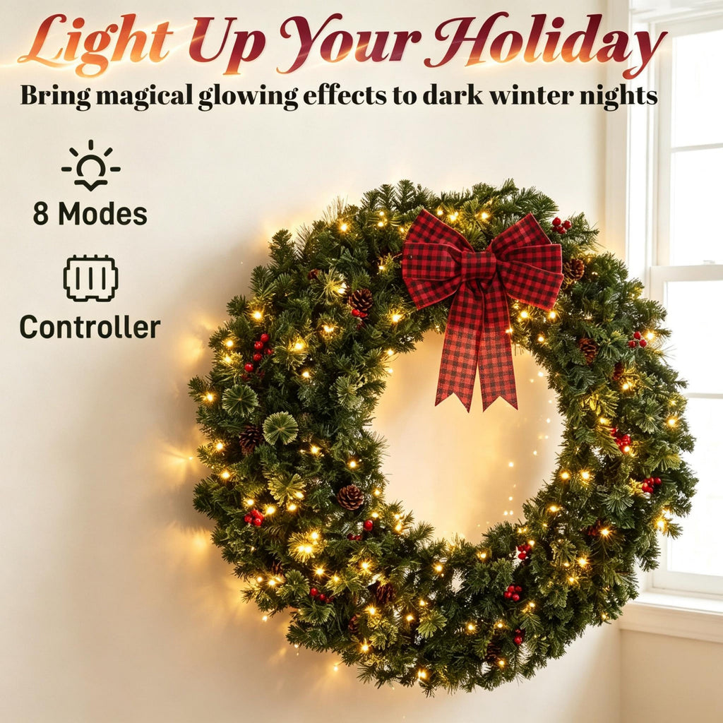 36 Inch Prelit Crestwood Spruce Christmas Wreath with Bow