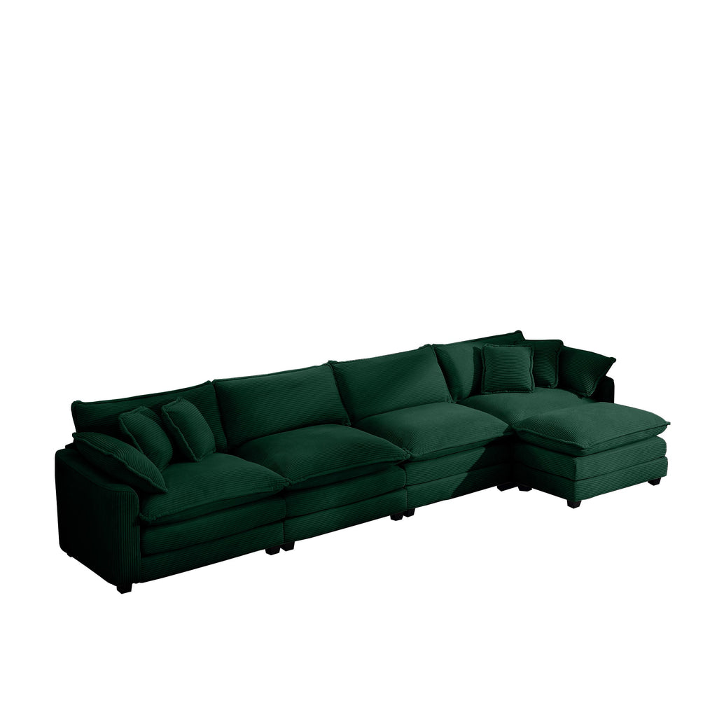 Corduroy Sofa - Modern Upholstered 4 Seater with Footstool