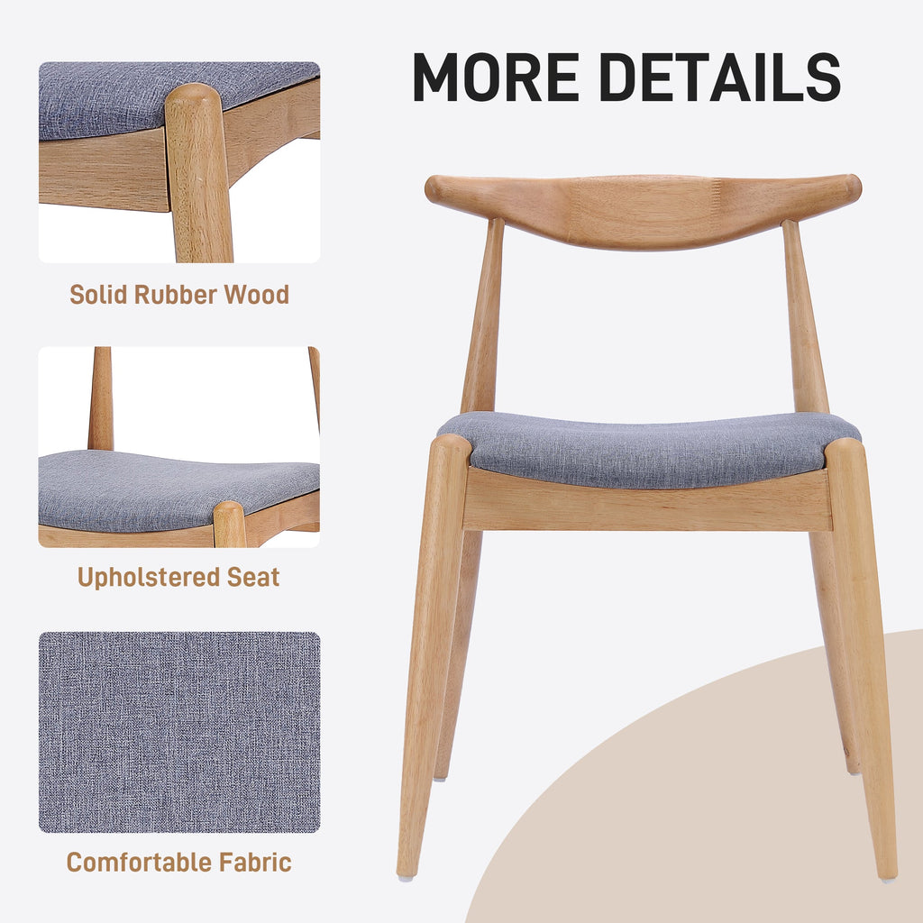 Set of 2 Rubberwood Dining Chairs with Ergonomic Backrest