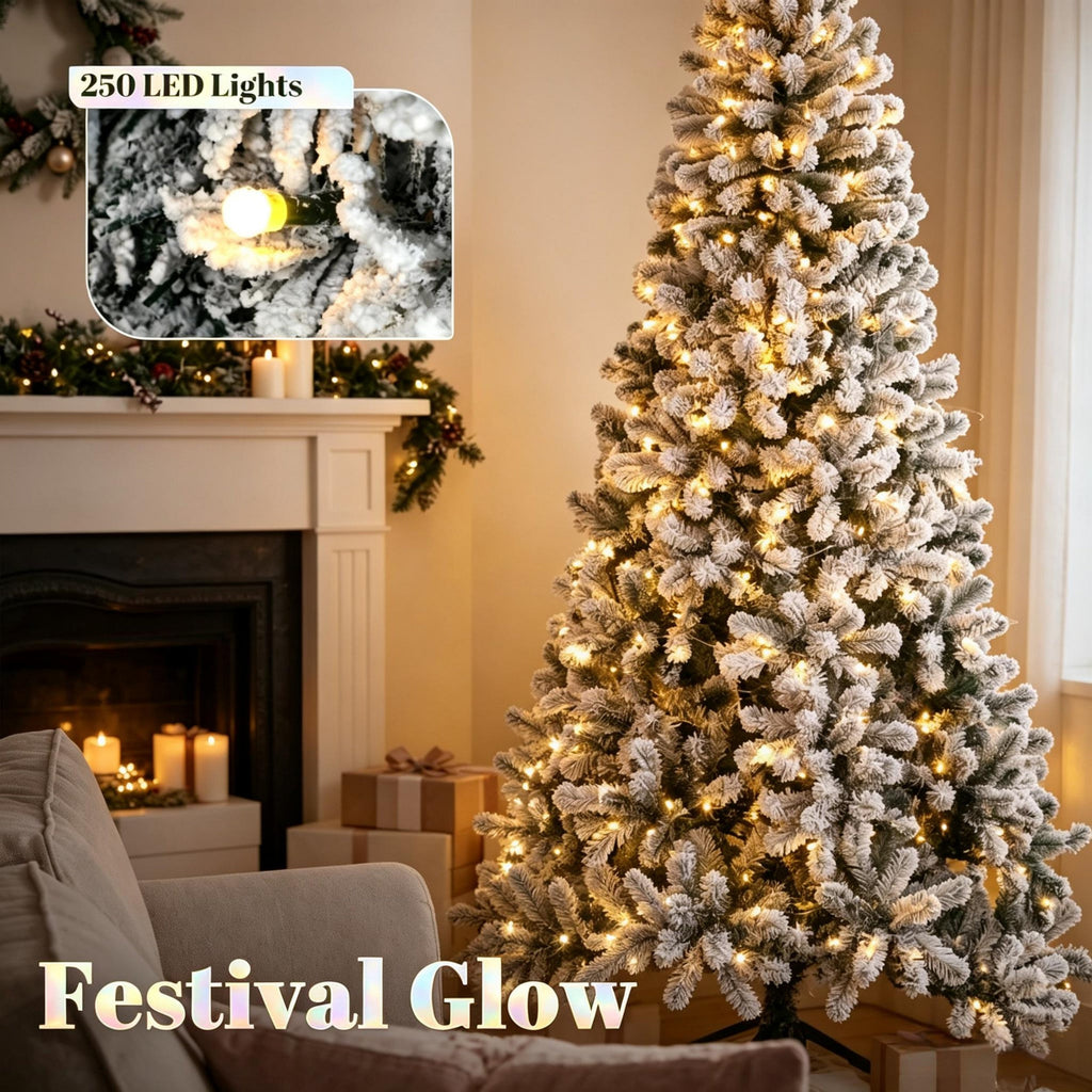 6 ft Pre-Lit Snow-Flocked Northern Pine Artificial Christmas Tree