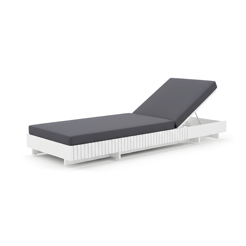 White Acacia Solid Wood Outdoor Chaise Lounge with Dark Cushion