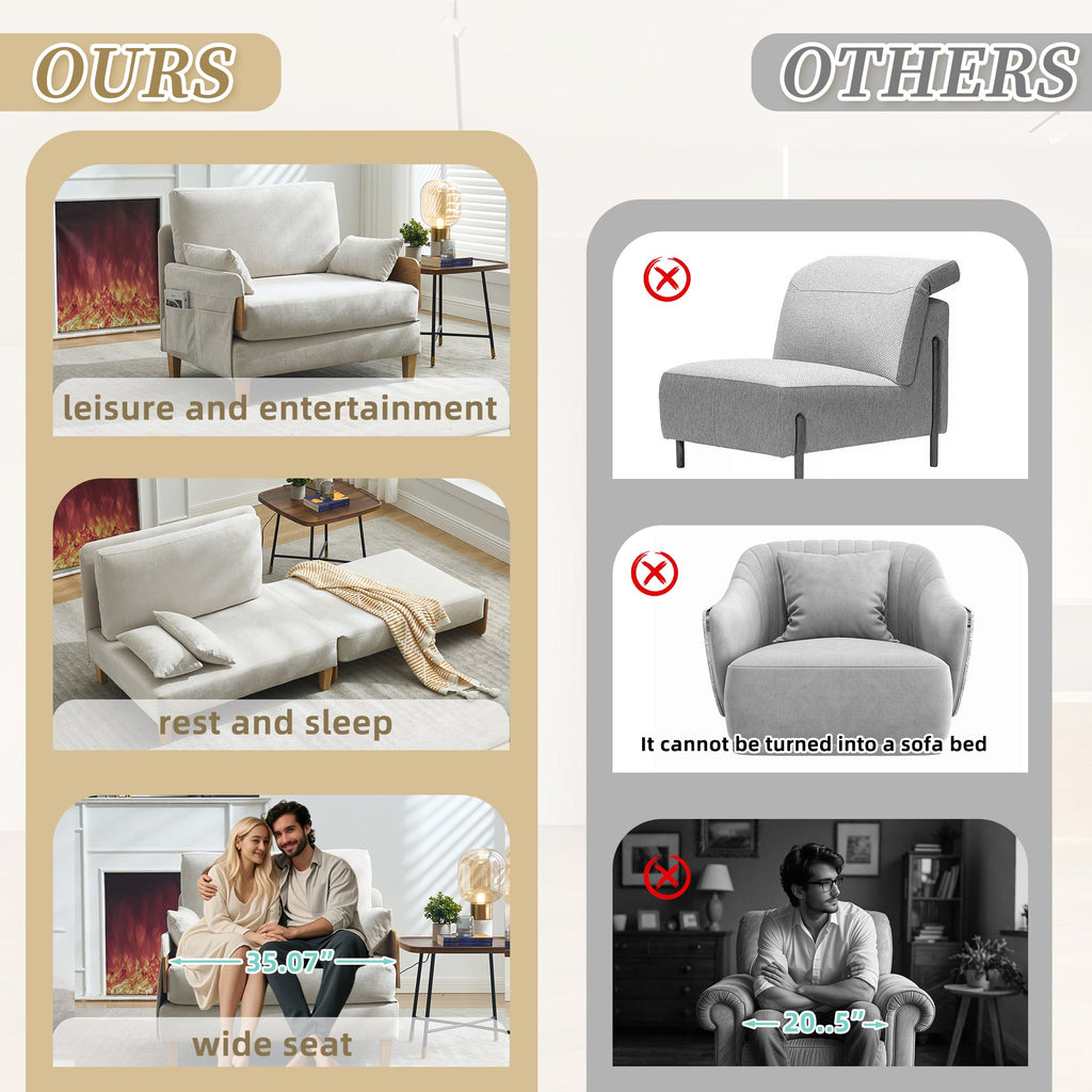 Foldable Sofa Bed Recliner - 3-in-1 Convertible Sleeper