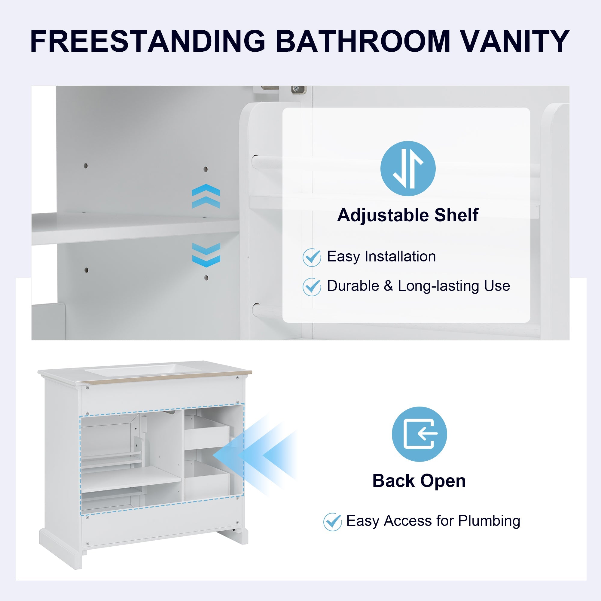 36-Inch Bathroom Vanity with Ceramic Sink Top, 4 Drawers and 1 Soft-Close Door