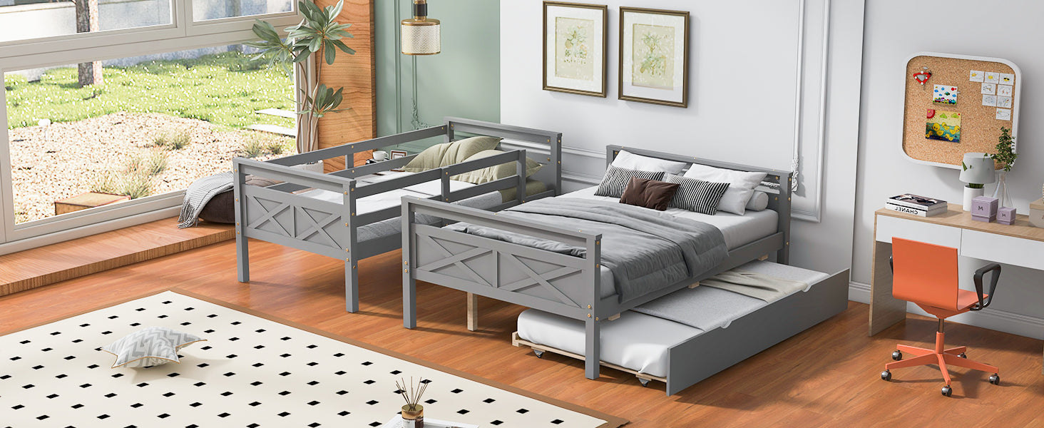 Twin Over Full Bunk Bed with Ladder, Trundle & Safety Guardrail