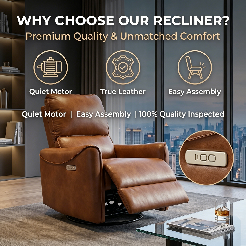 Brown Color Air Leather Electric Recliner Chair with Rocker and Swivel