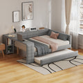 Full Size Upholstered Platform Bed with Storage Shelves, Desk, Charging Station and Trundle