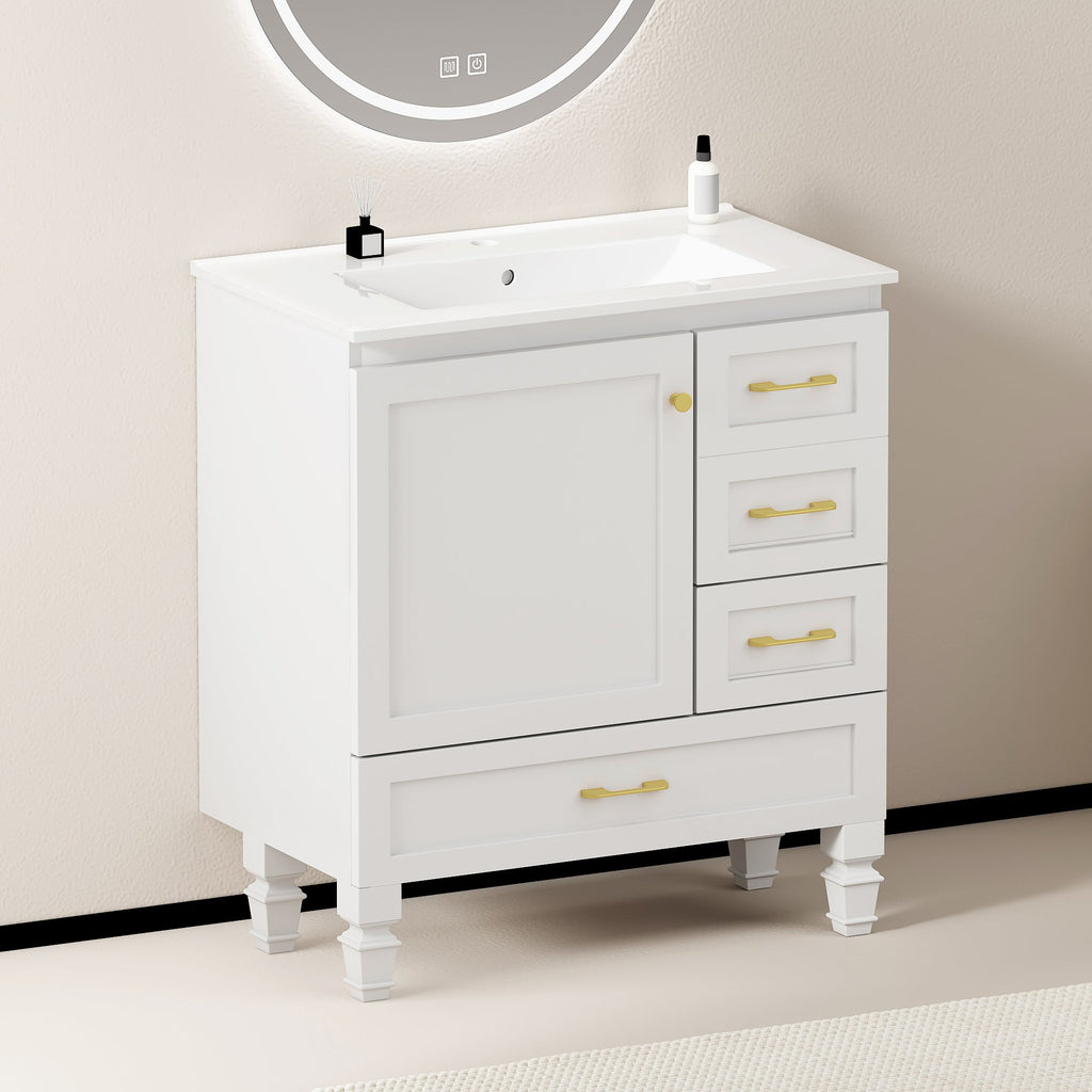30" White Bathroom Vanity with Abundant Storage