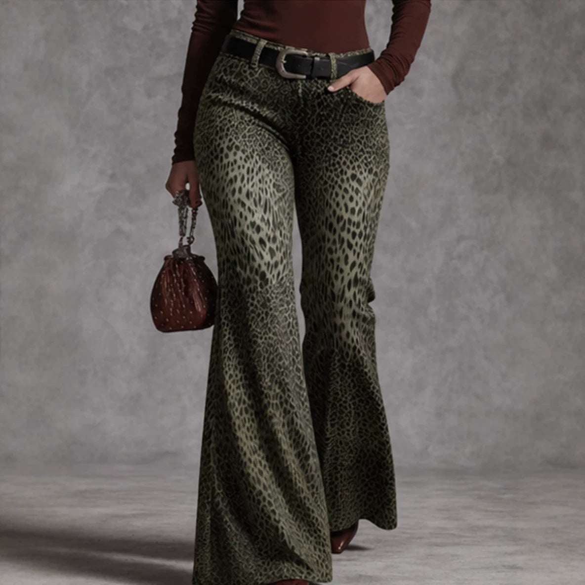 Women's Retro Leopard-Print High-Waisted Flare Pants
