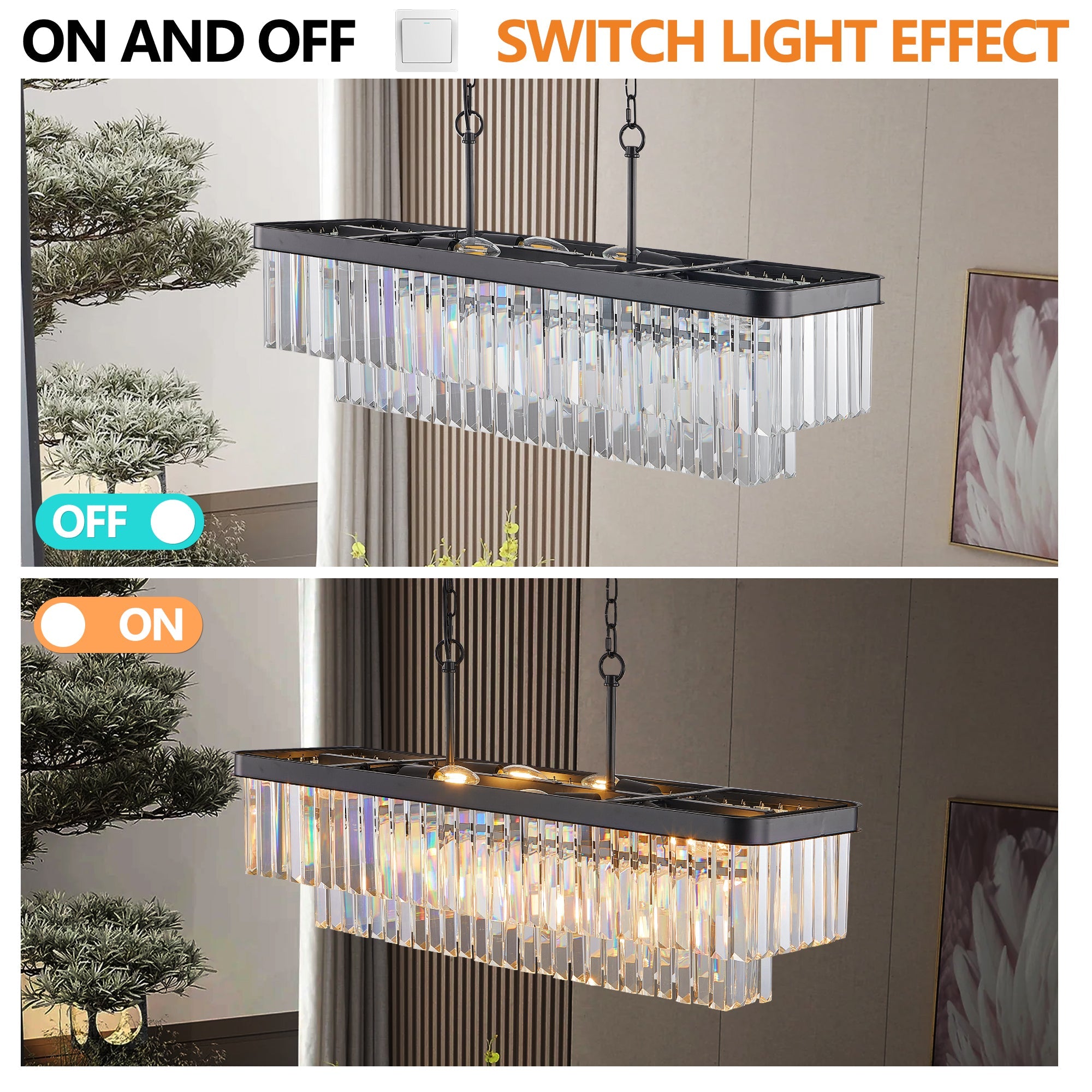 Adjustable Rectangular Crystal Chandelier
