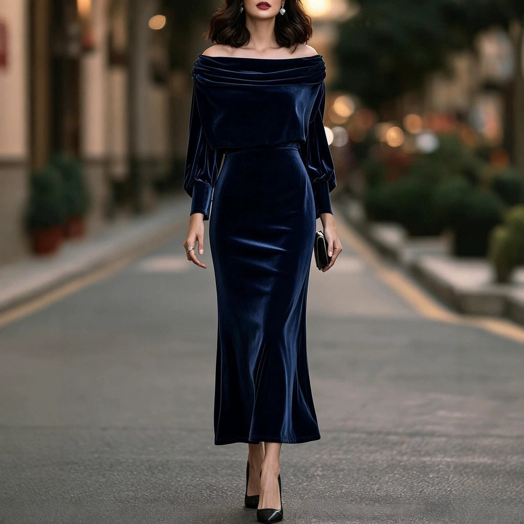 New Elegant Velvet Waist-cinching Dress