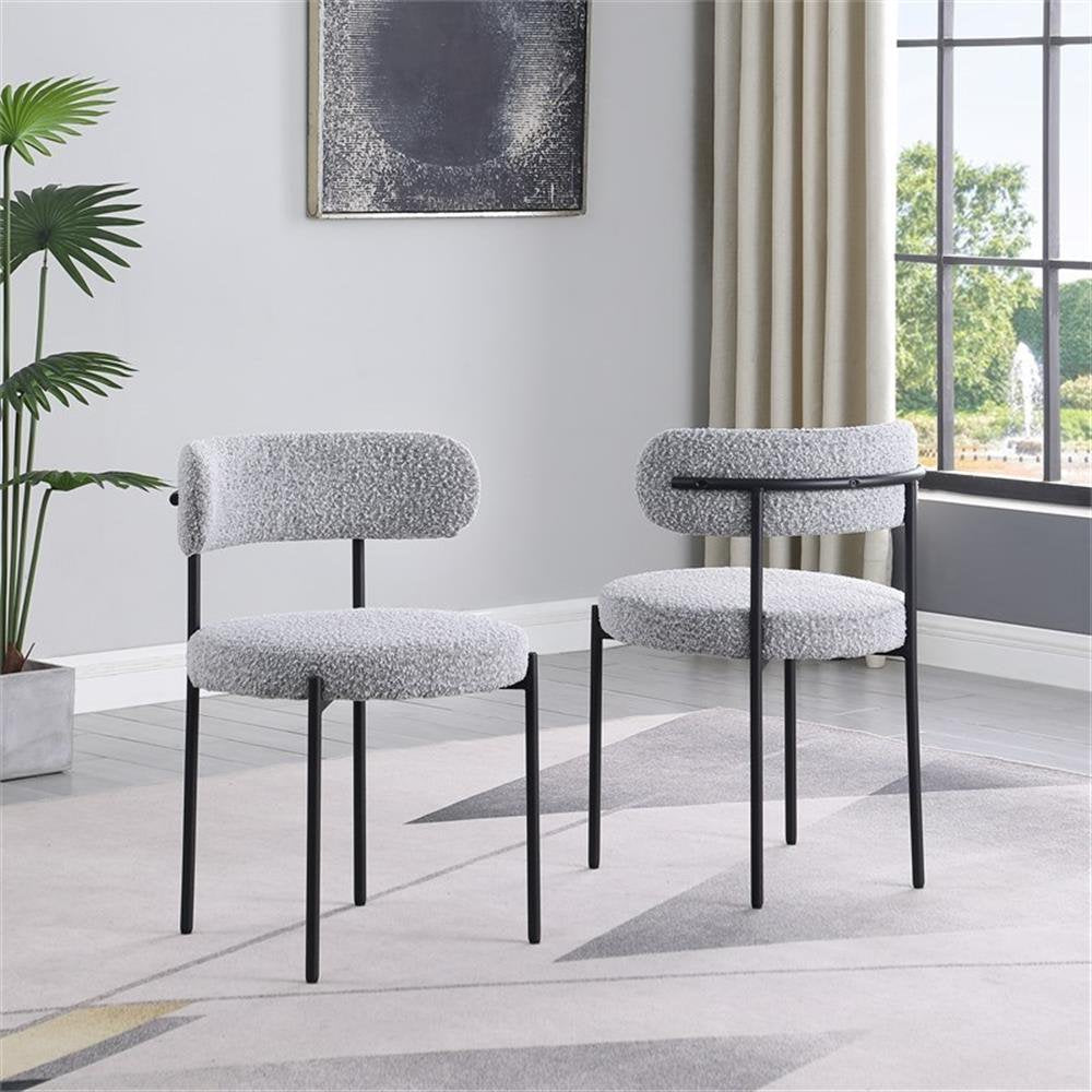 Contemporary Dining Chair Set of 2, Boucle Fabric Upholstered Kitchen Chair
