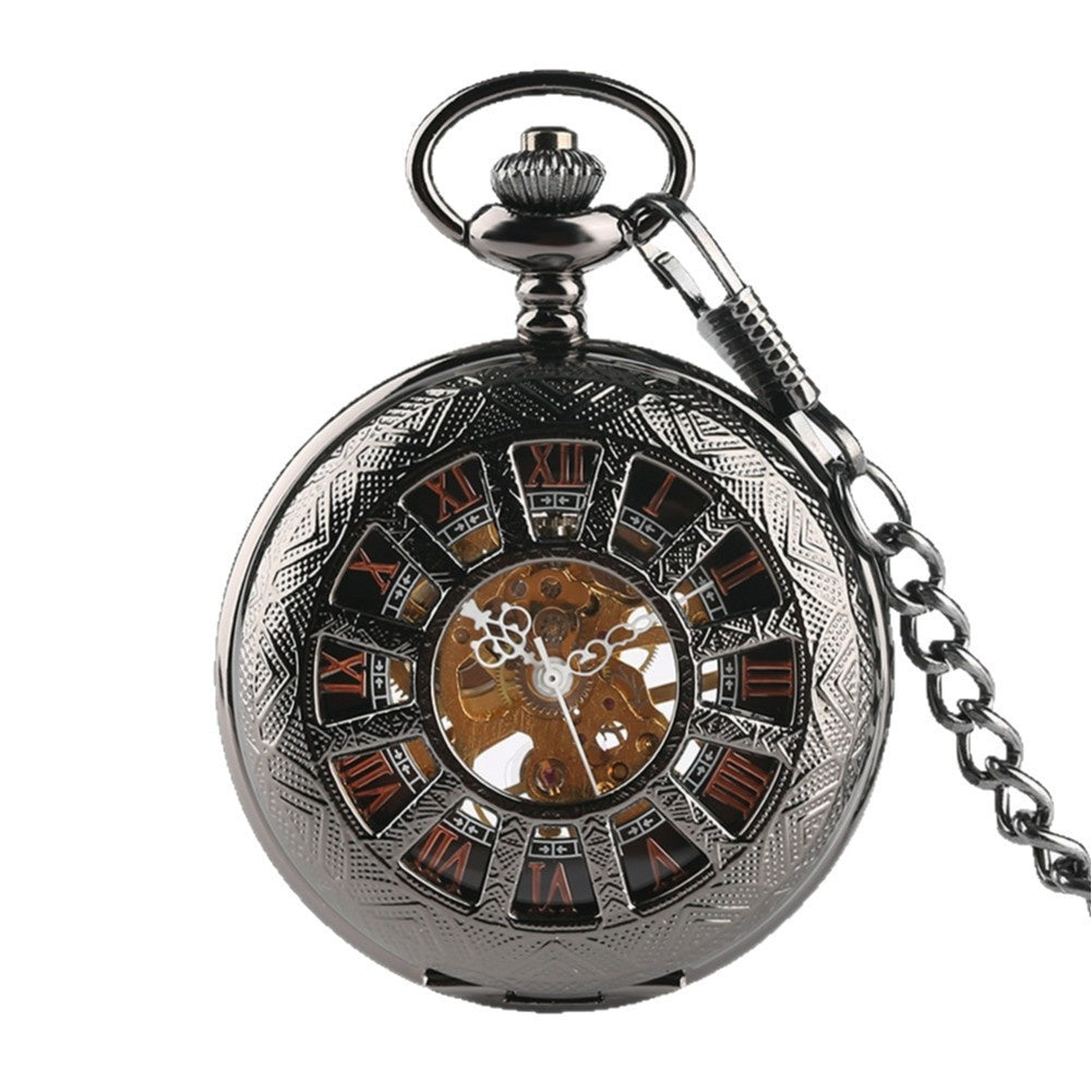 Openwork Carved Floral Roman-Style Pocket Watch