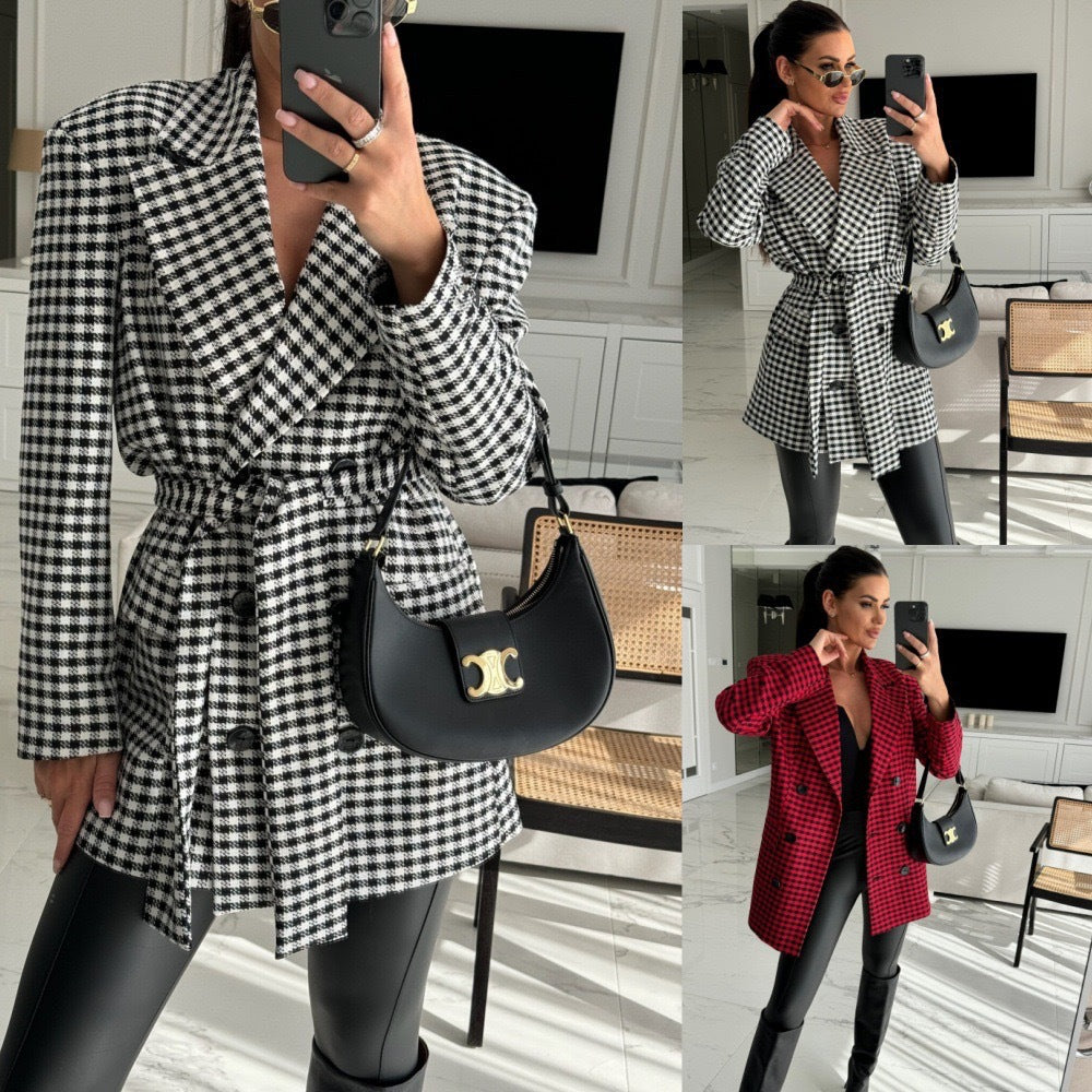 AutumnWinter Houndstooth Elegant Slim-Fit Blazer