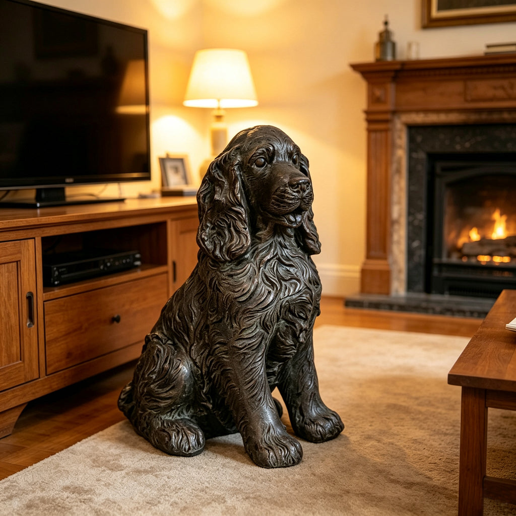 18'' Antique Finish Realistic Sitting Cocker Spaniel Dog Statue