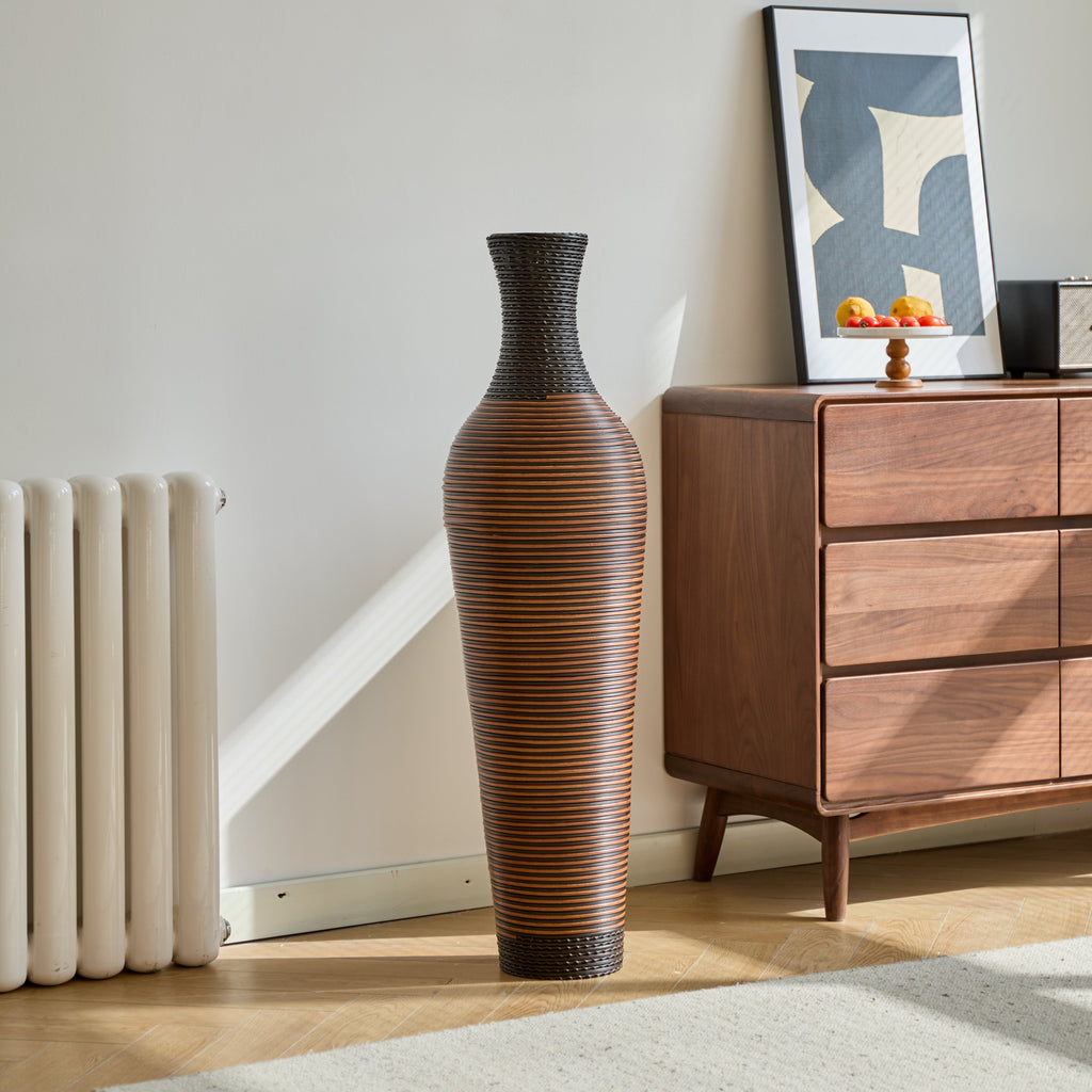 Hand-Woven PVC Rattan Floor Vase, 39 Inch Tall