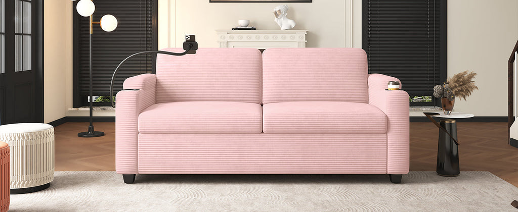 72.8" Corduroy Sleeper Sofa Loveseat