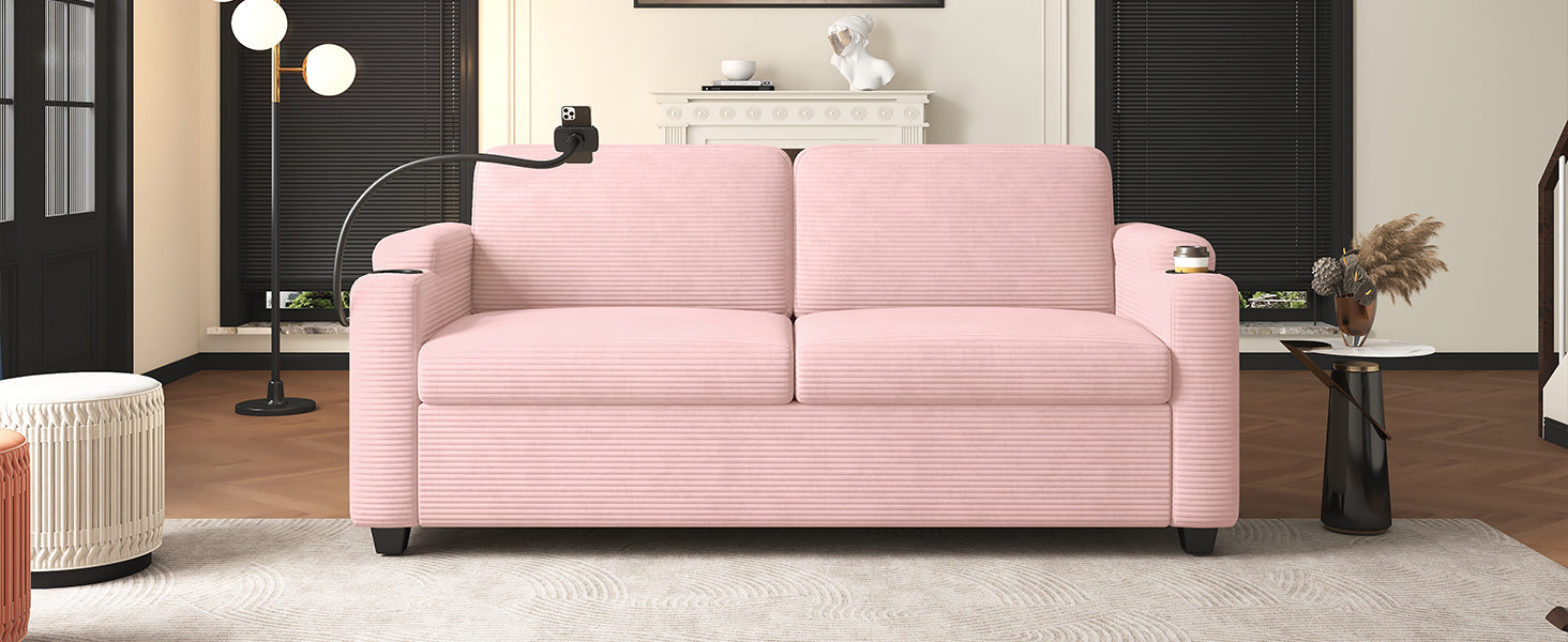 72.8" Corduroy Sleeper Sofa Loveseat