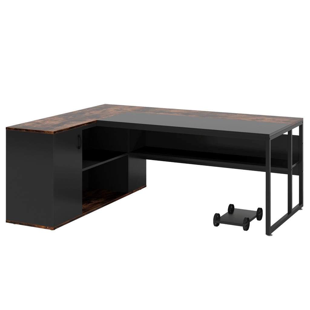 71" L-Shaped Executive Desk with Storage Cabinet & Shelves