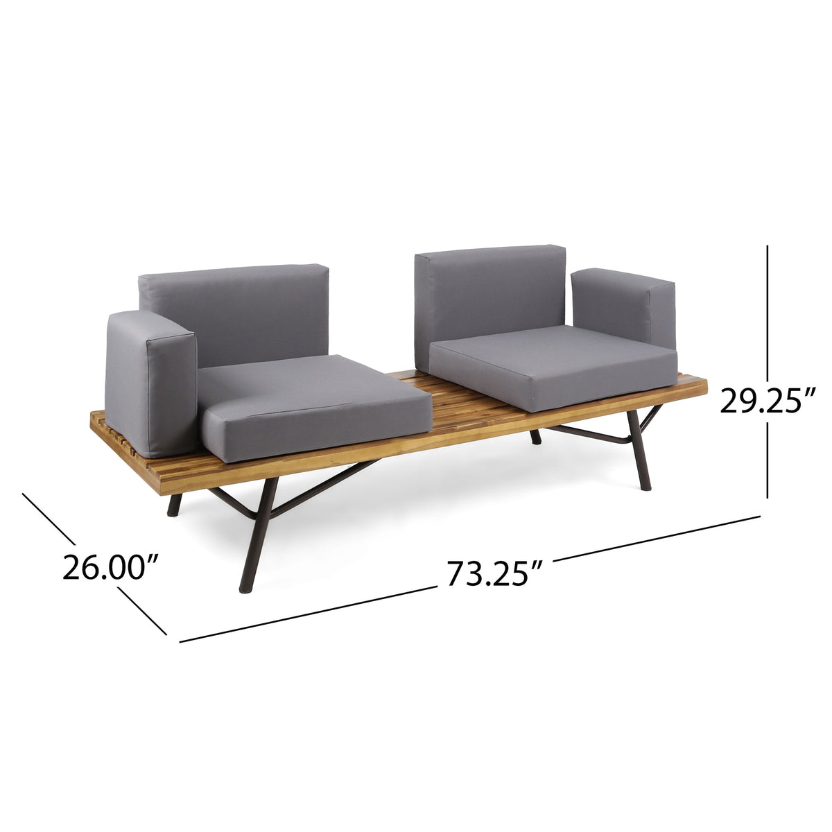 Outdoor Acacia Wood 2 Seater Sofa with Metal Legs
