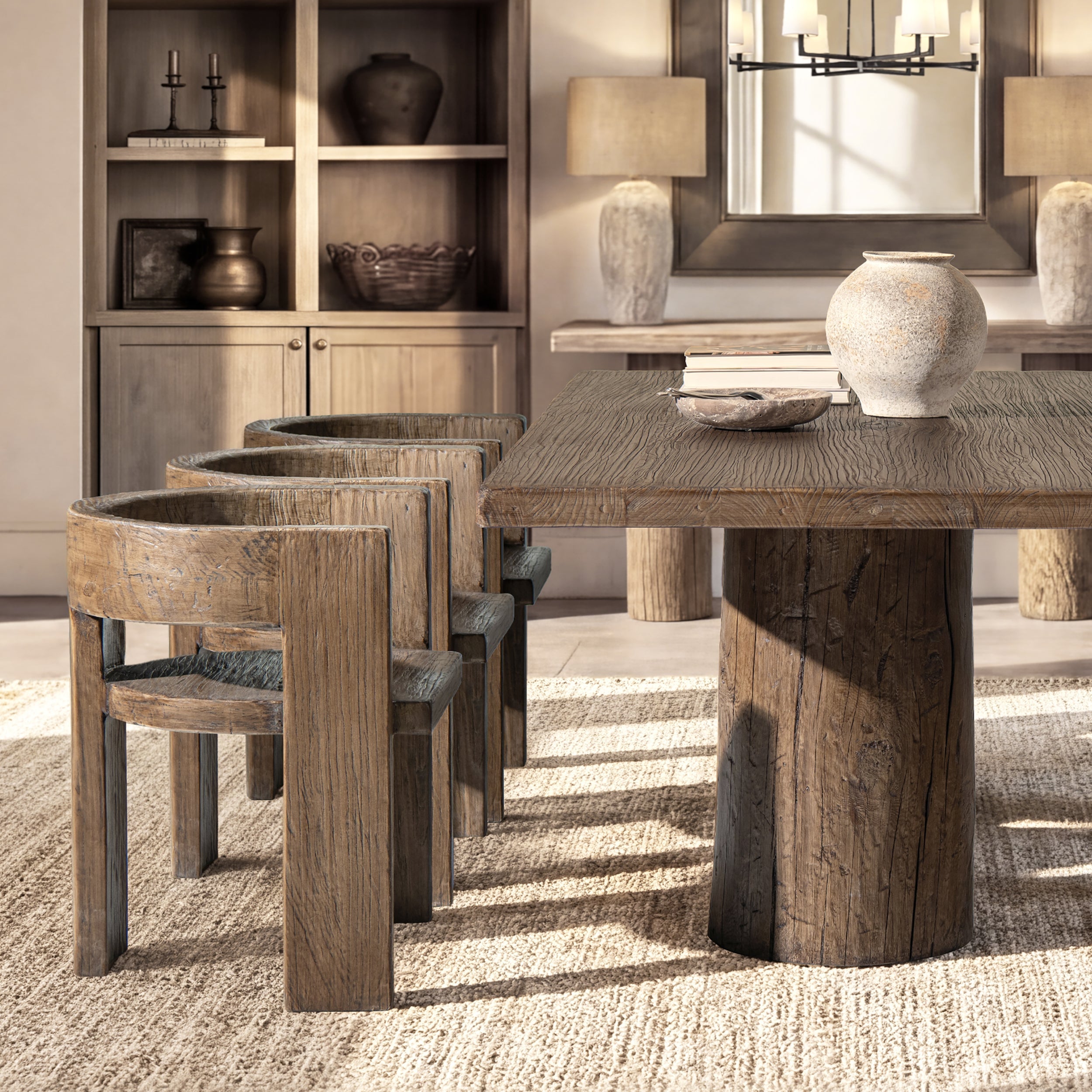 Soren Solid Reclaimed Elm Sculptural Accent Curved Dining Chair