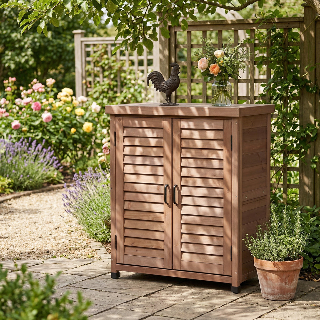 Potting Bench with Storage Cabinet and Metal Table Top