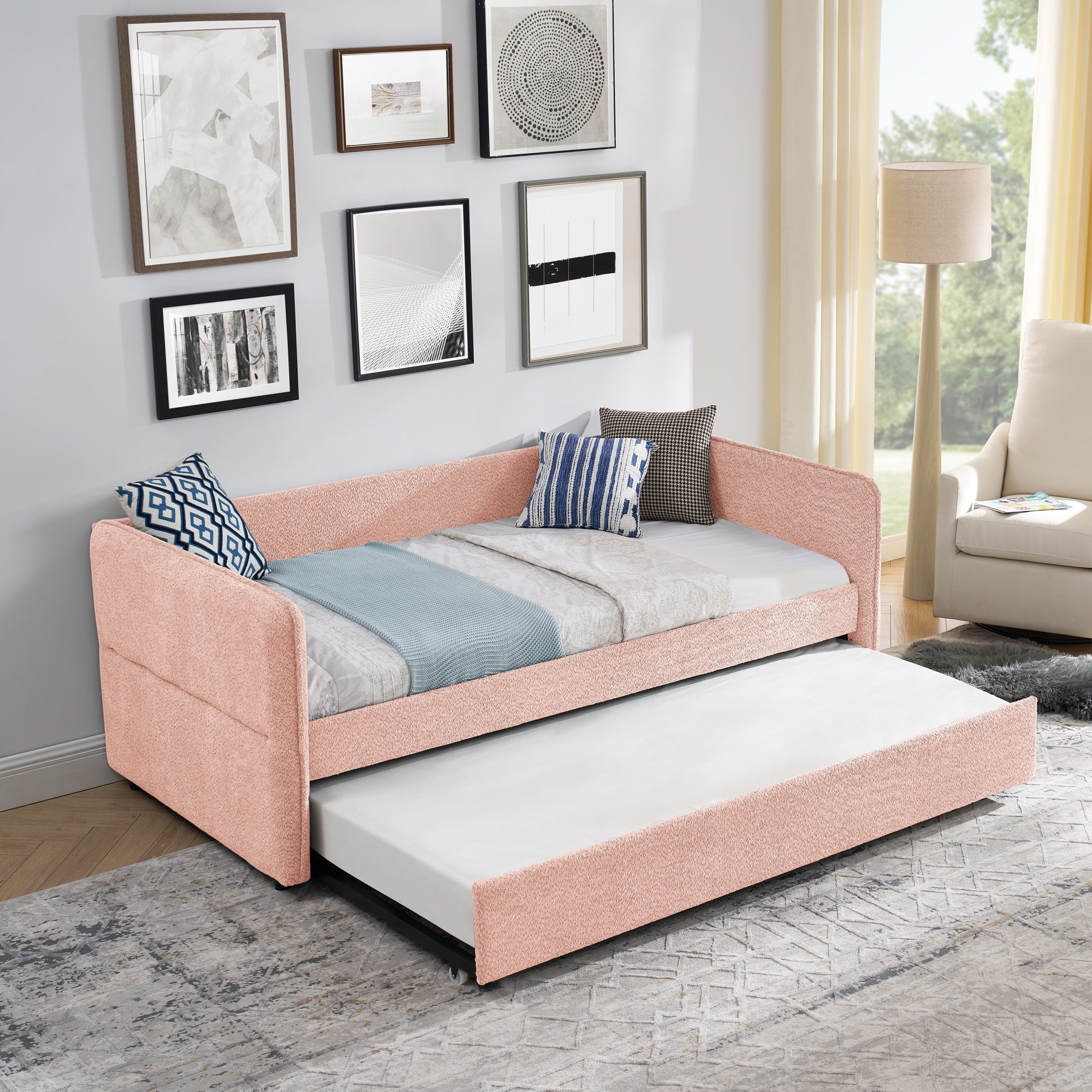 Upholstered Tufted Daybed with Twin Size Pop-up Trundle