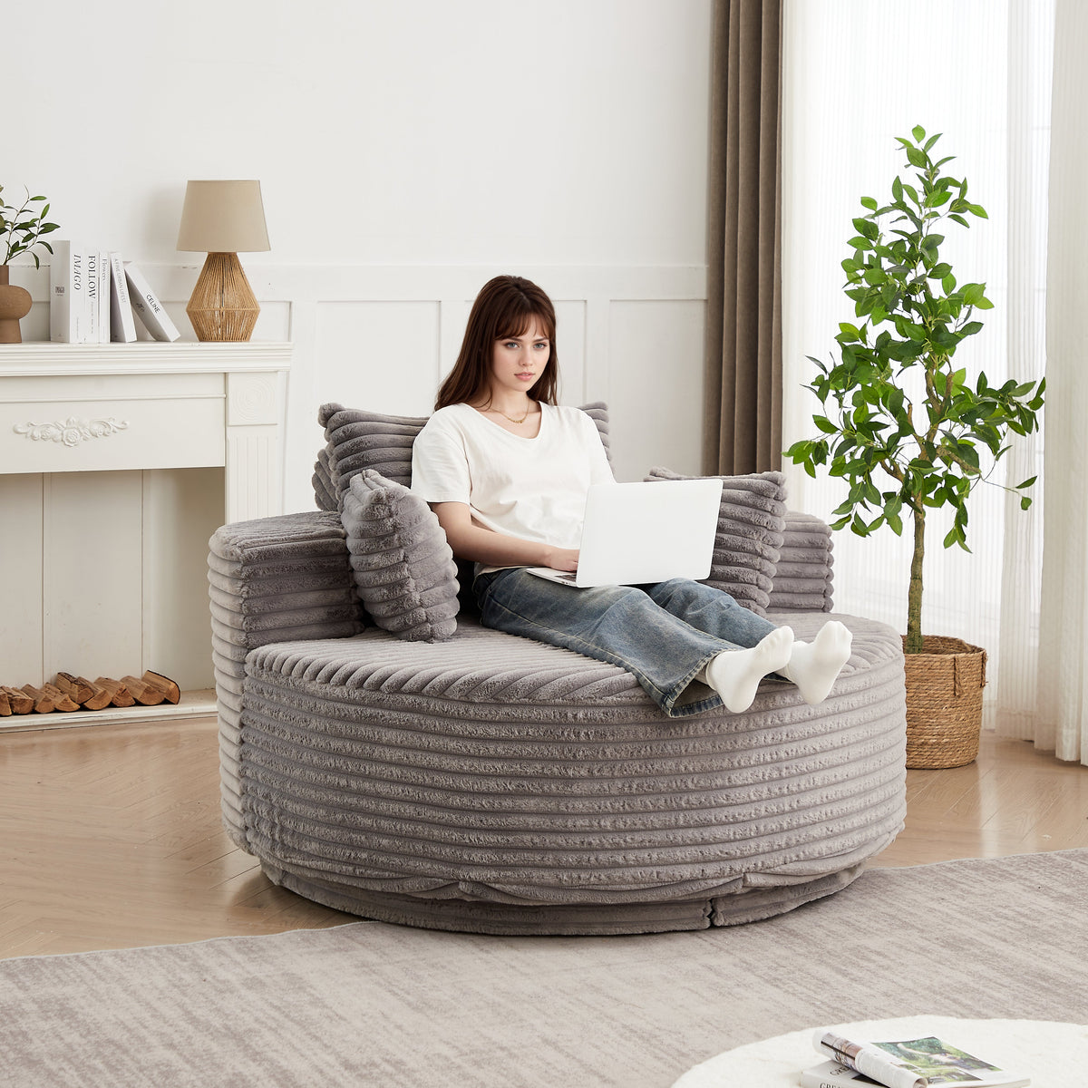 55'' Corduroy Foam Single Swivel Chair