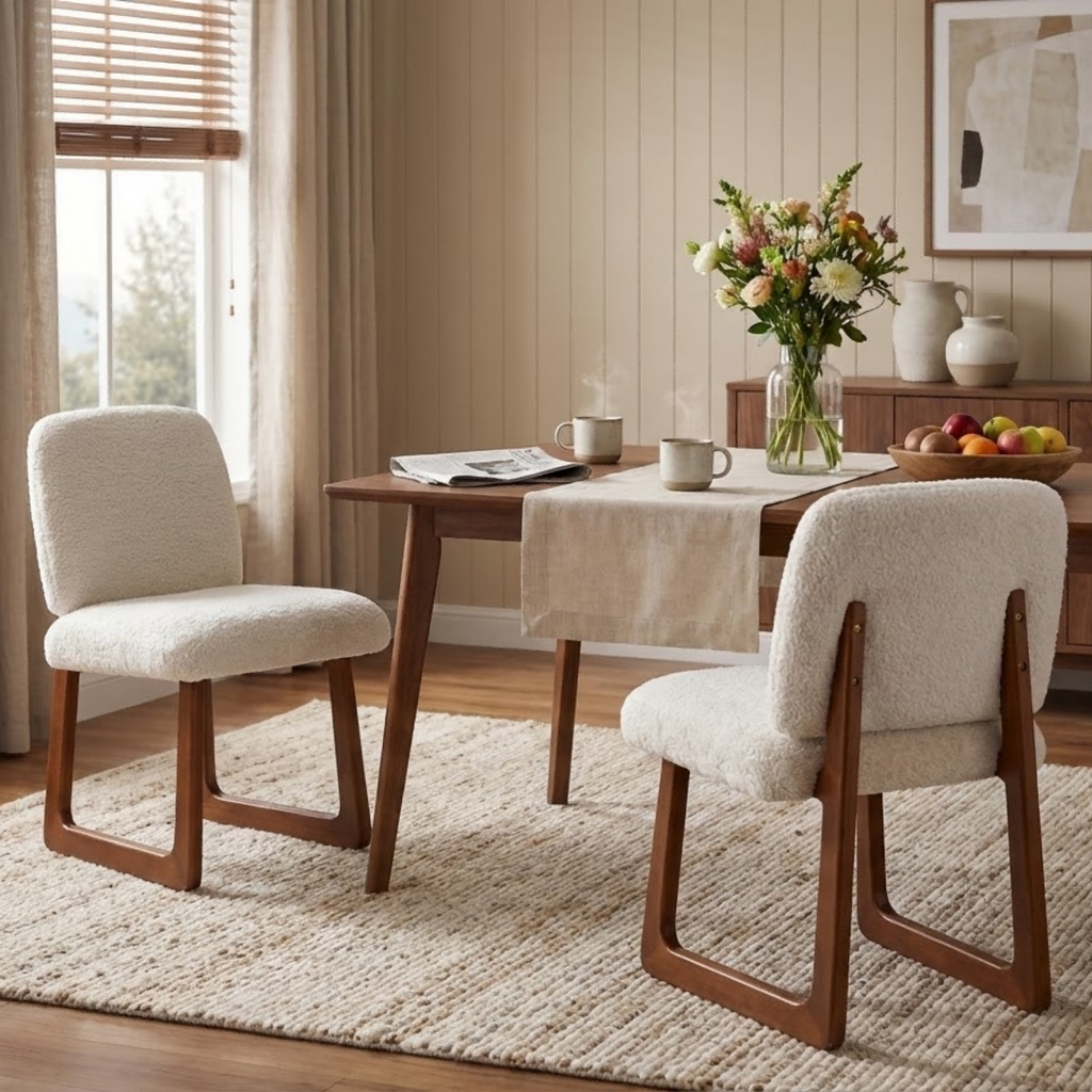 Dining Chair Set of 2, Plush Fabric Upholstered Dining Chairs