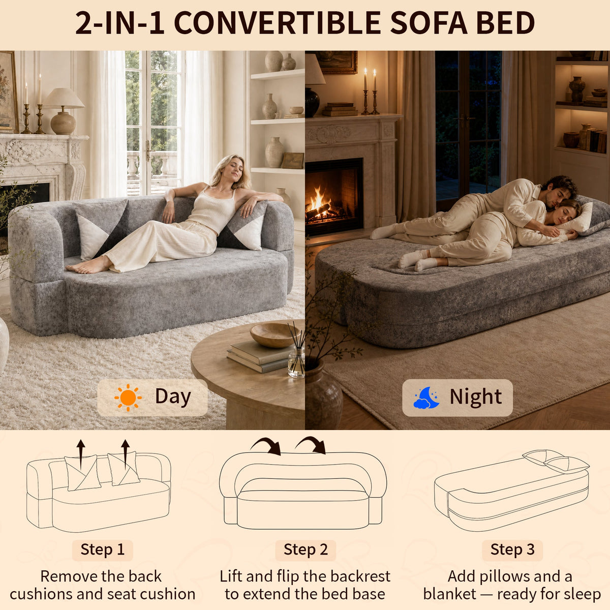 Eggshell Convertible Sofa Bed