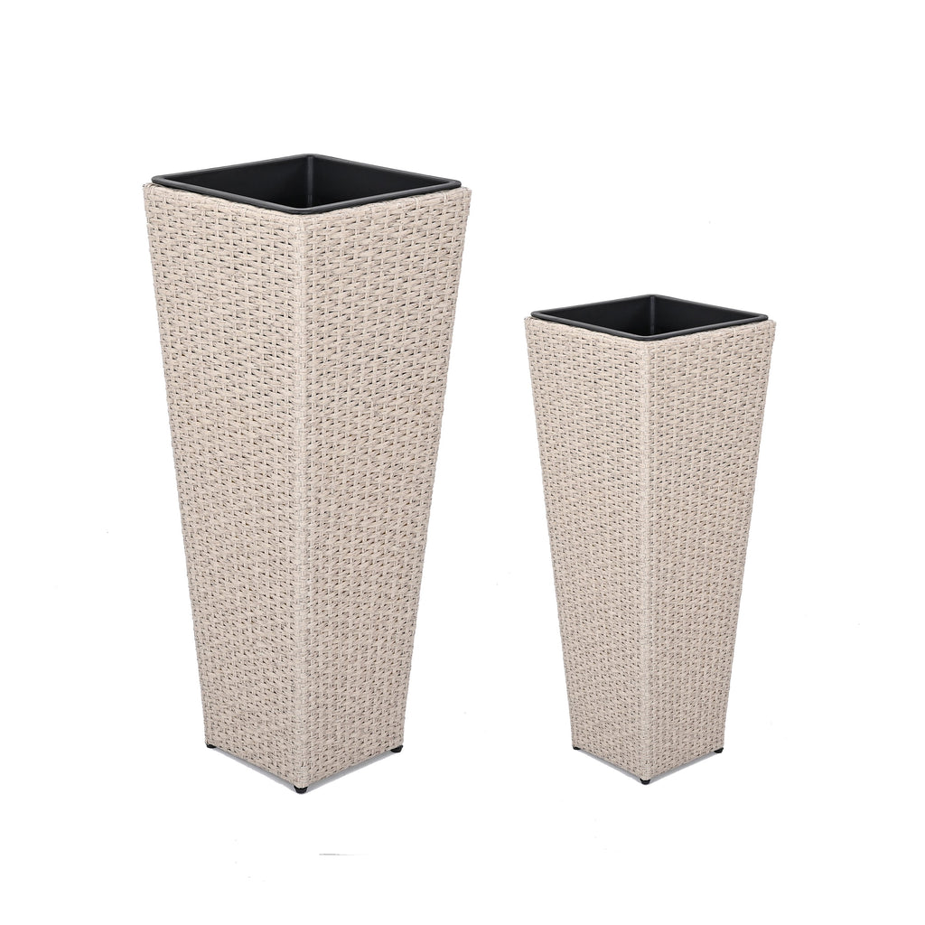 Outdoor PE Wicker Flower Pots, 2-Pcs Set