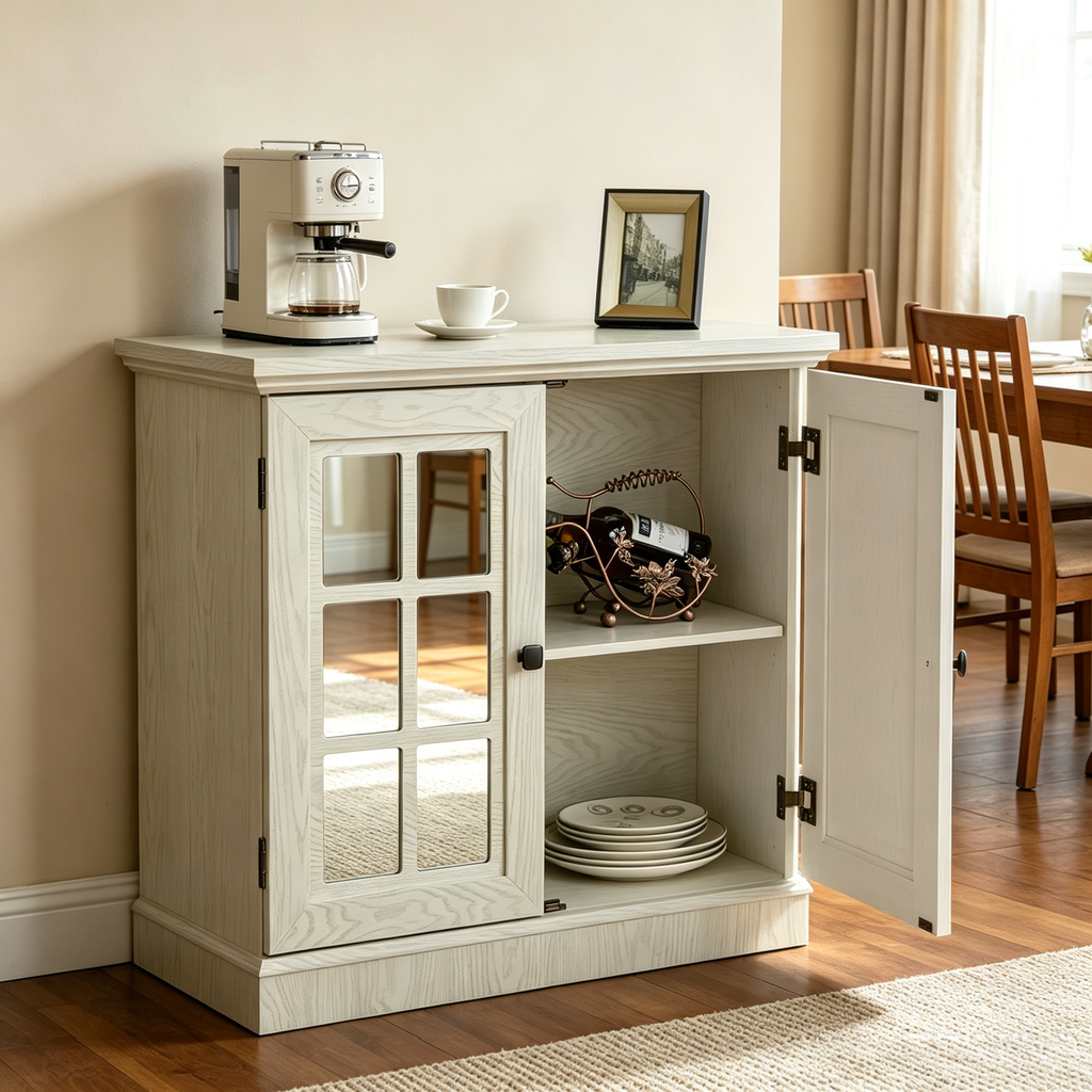 Storage Sideboard Cabinet with Decorative Acrylic Mirrored Doors