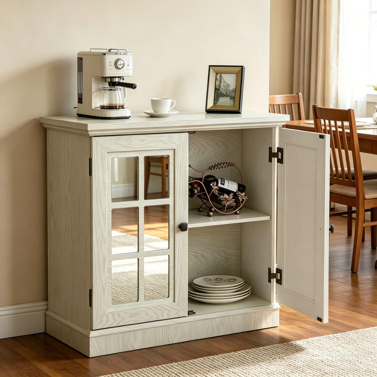 Storage Sideboard Cabinet with Decorative Acrylic Mirrored Doors