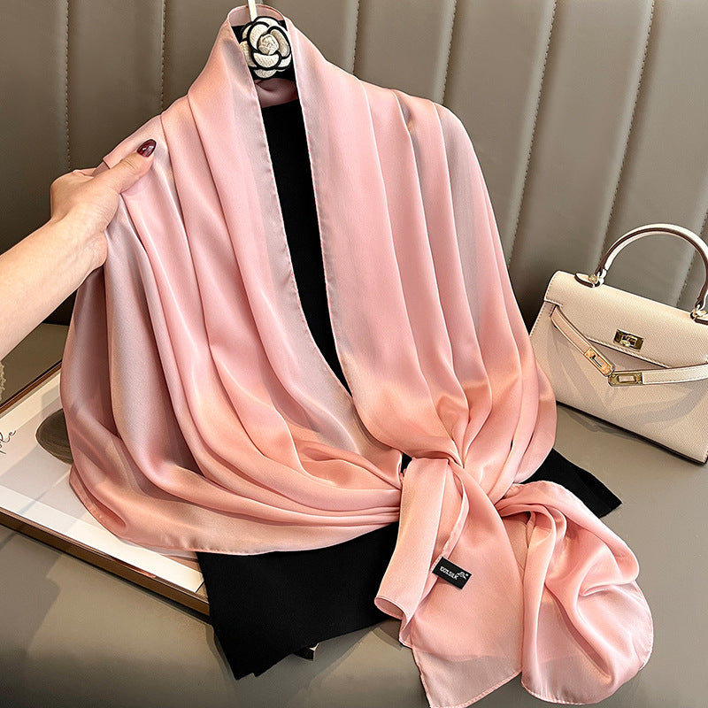 Korean-style Springautumn New Solid-color Summer Sun-protection Beach Scarf Womens Silk Scarf