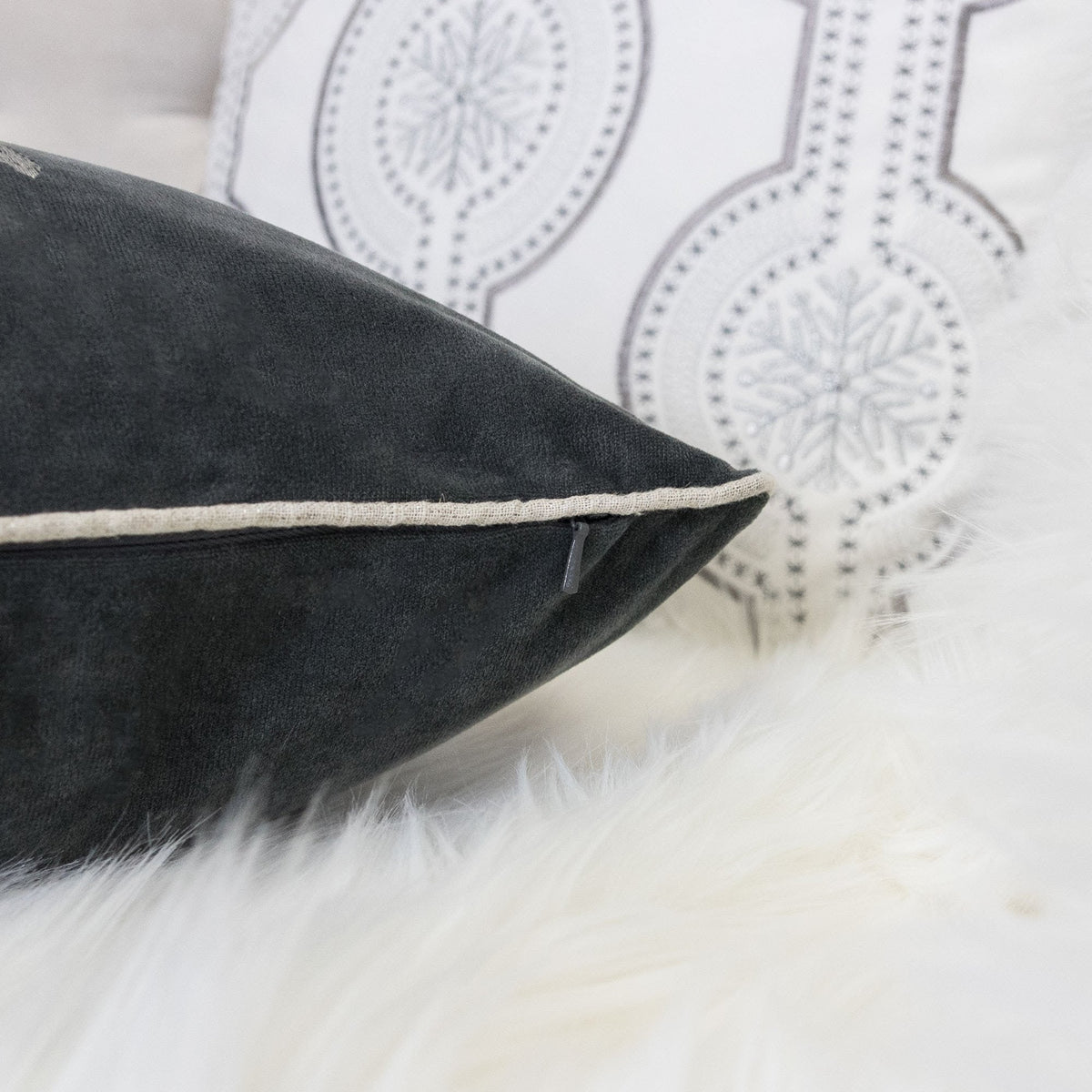 Gray Velvet Holiday Throw Pillow - 20x20