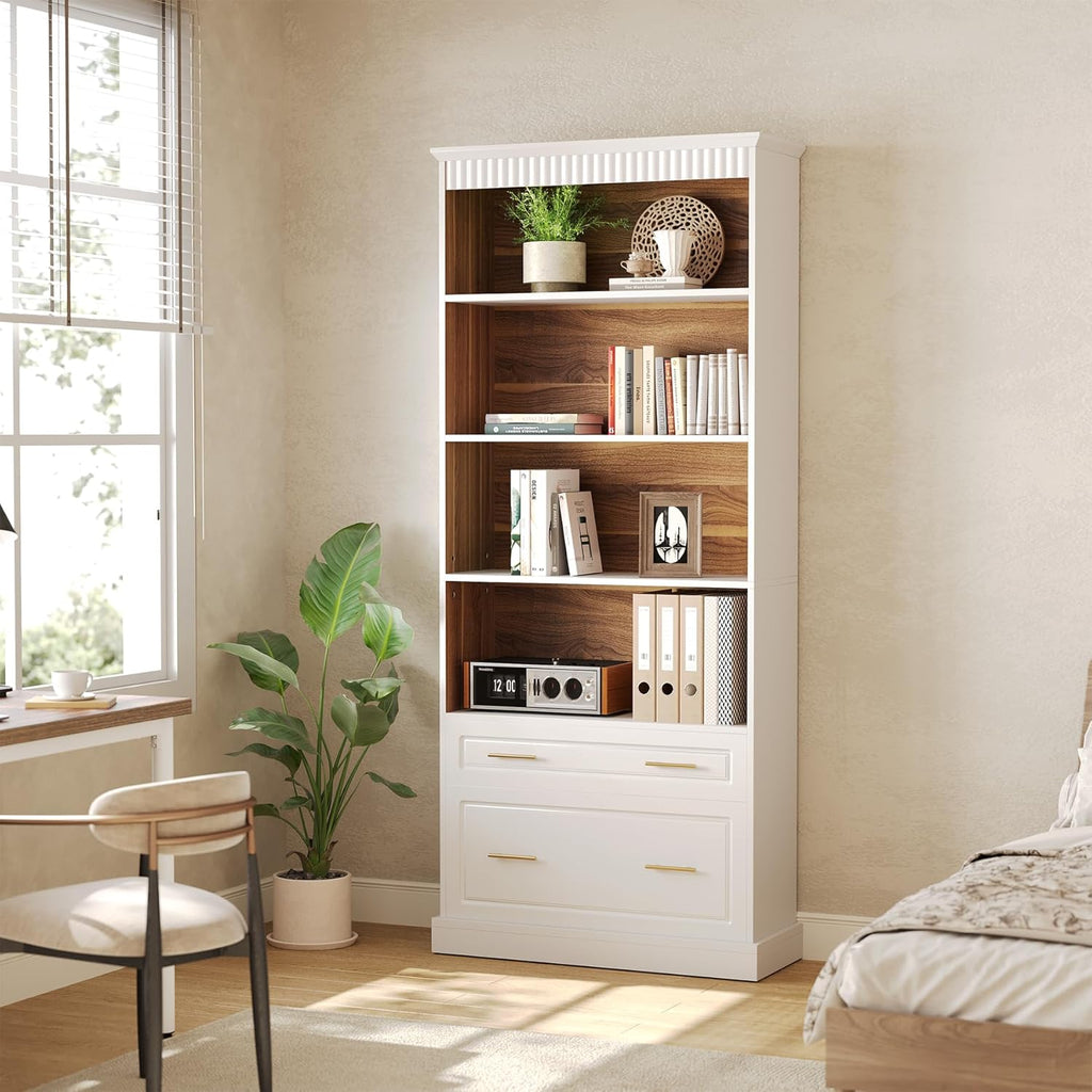 72.83" 5-Tier Bookcase with Drawers