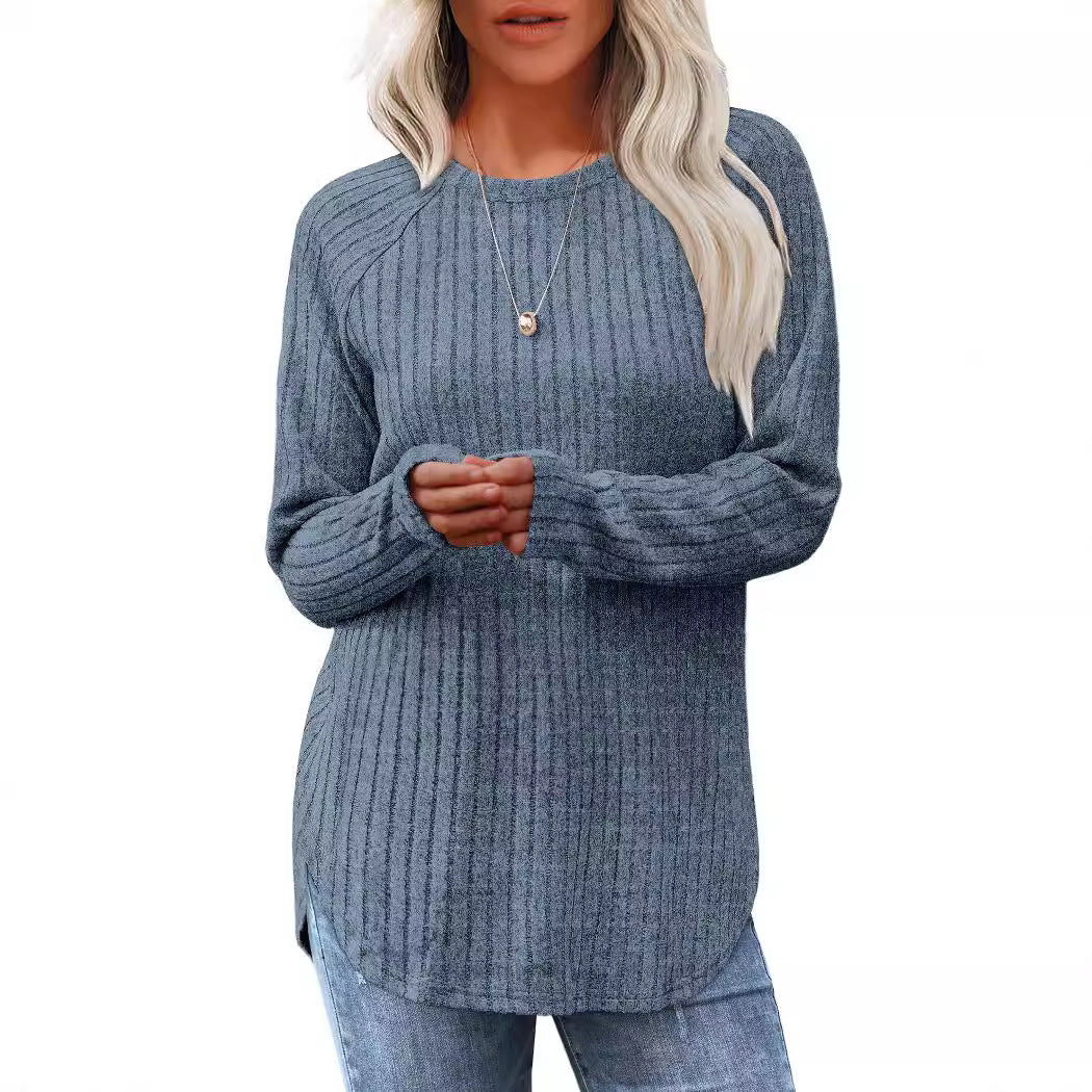 2026 European And American Women's Autumn New Loose Round Neck Base Shirt Long Sleeved Shirt