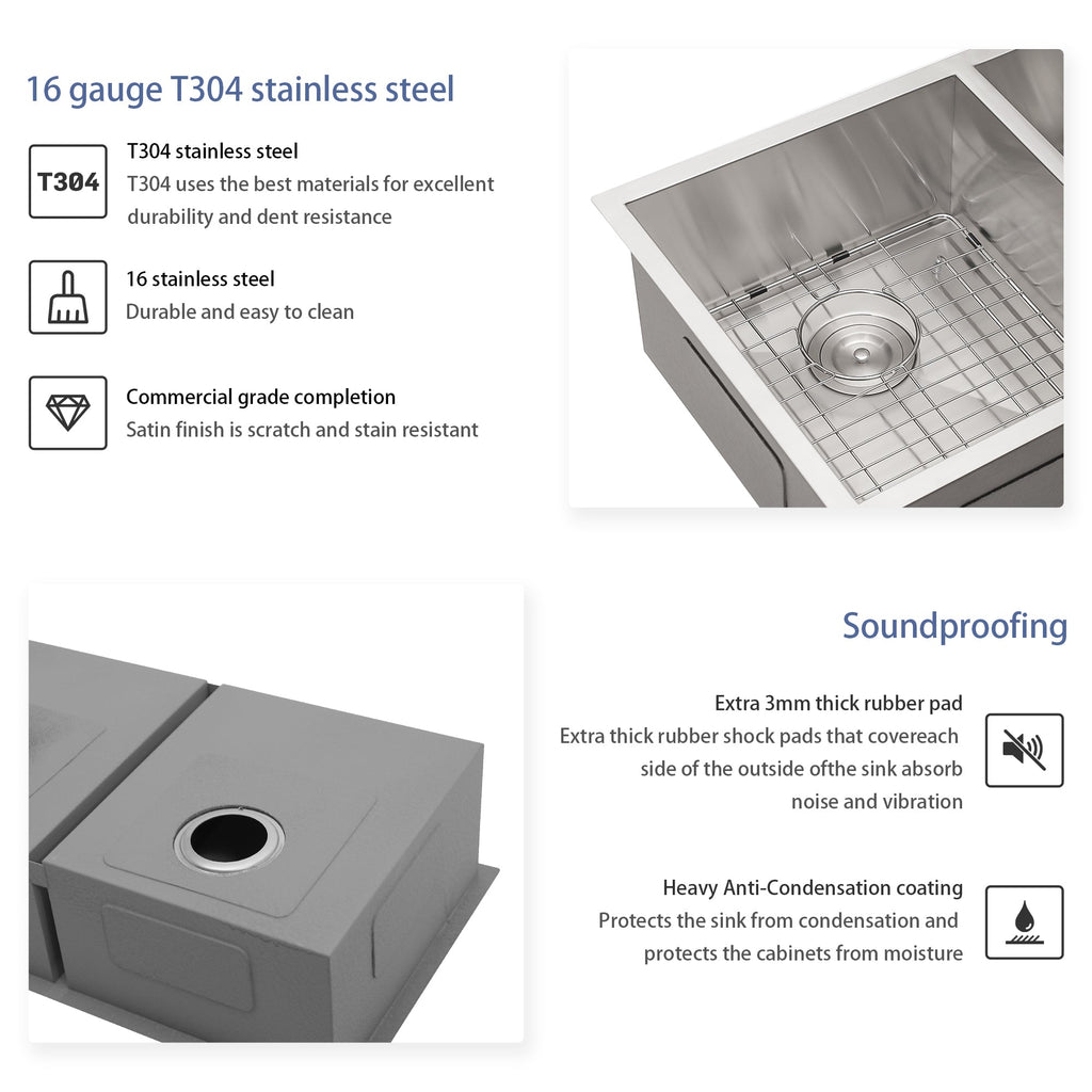 Undermount Double Bowl Kitchen Sink (50/50) in 16 Gauge Stainless Steel
