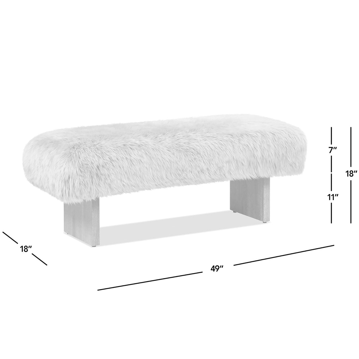 Leda 49" Sheepskin Fur Rectangular Accent Bench