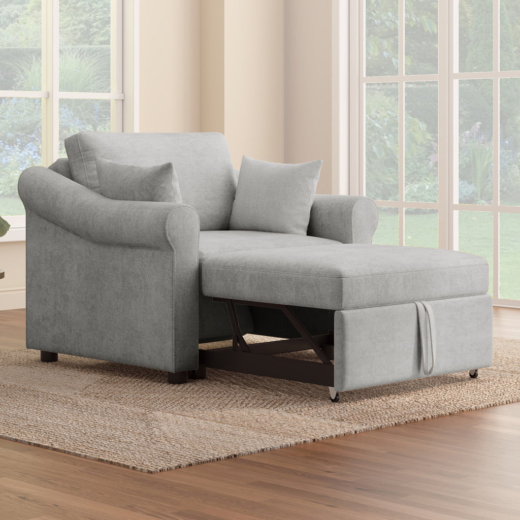 Chenille Convertible Sleeper Chair with Adjustable Backrest