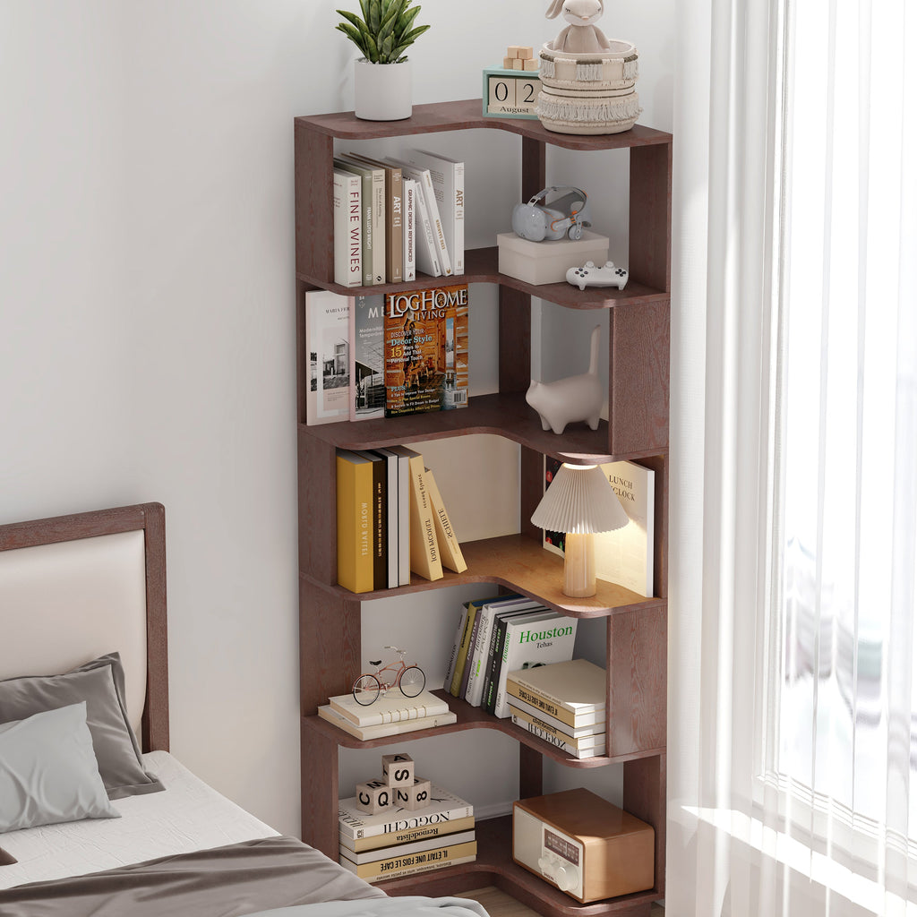 6 Tier Freestanding L-Shaped Corner Bookshelf