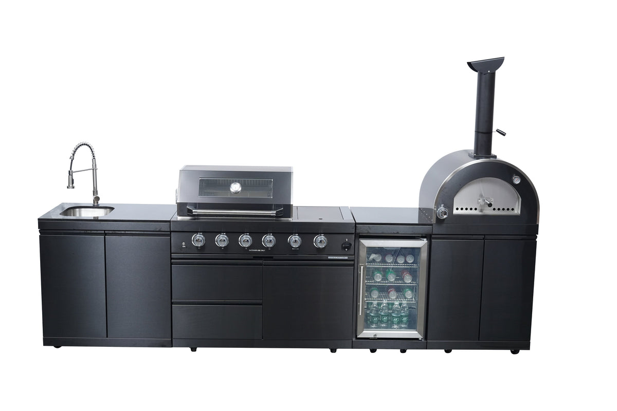 Black 125-Inch Double Stainless Steel Gas Outdoor Kitchen Grill