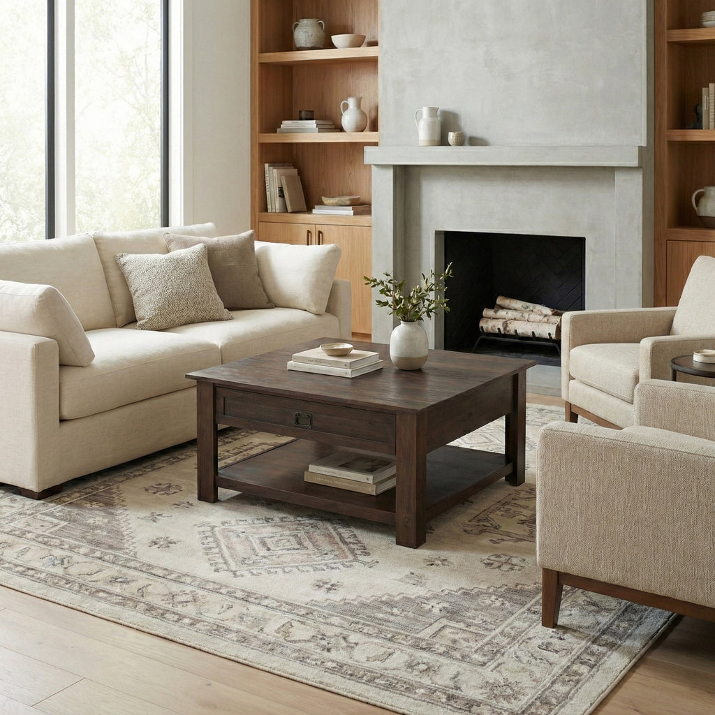 Monroe 38 Inch Wide Solid Acacia Wood Square Coffee Table