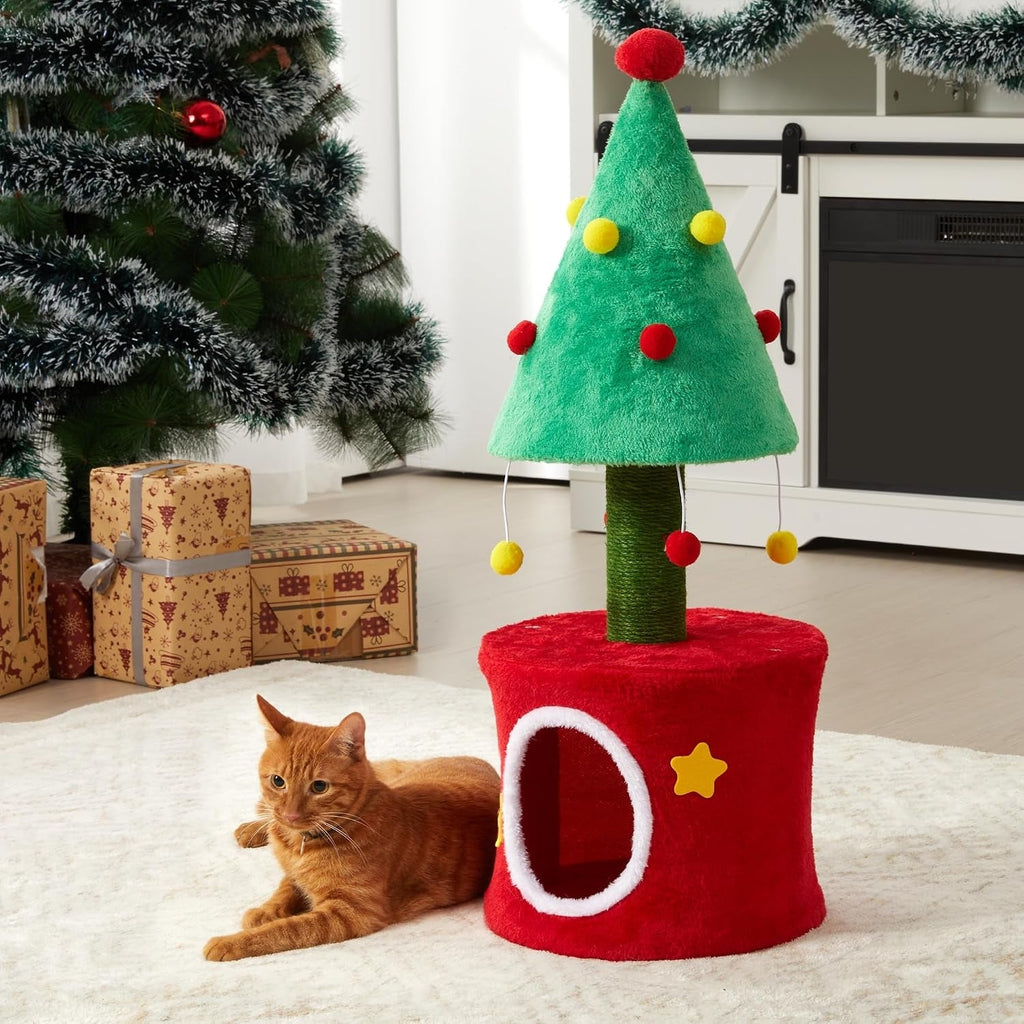 Cat Tree Tower for Indoor Cats - Green & Red